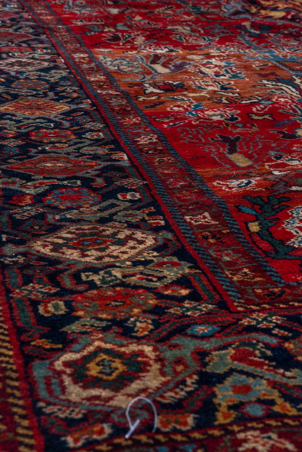 5' x 8' one-of-a-kind handmade antique Qashqai medium size rug. Color palette: red, navy, ivory, sky blue, rust, gold