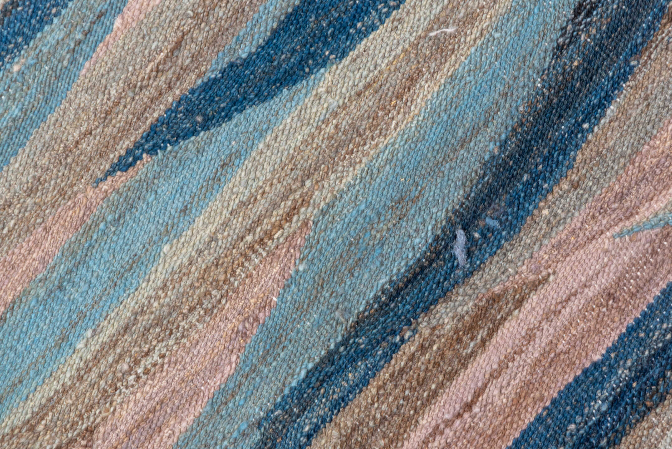 8' x 9' one-of-a-kind handmade vintage Kilim rug. Color palette: taupe, sky blue, navy, blush, beige, slate, gray