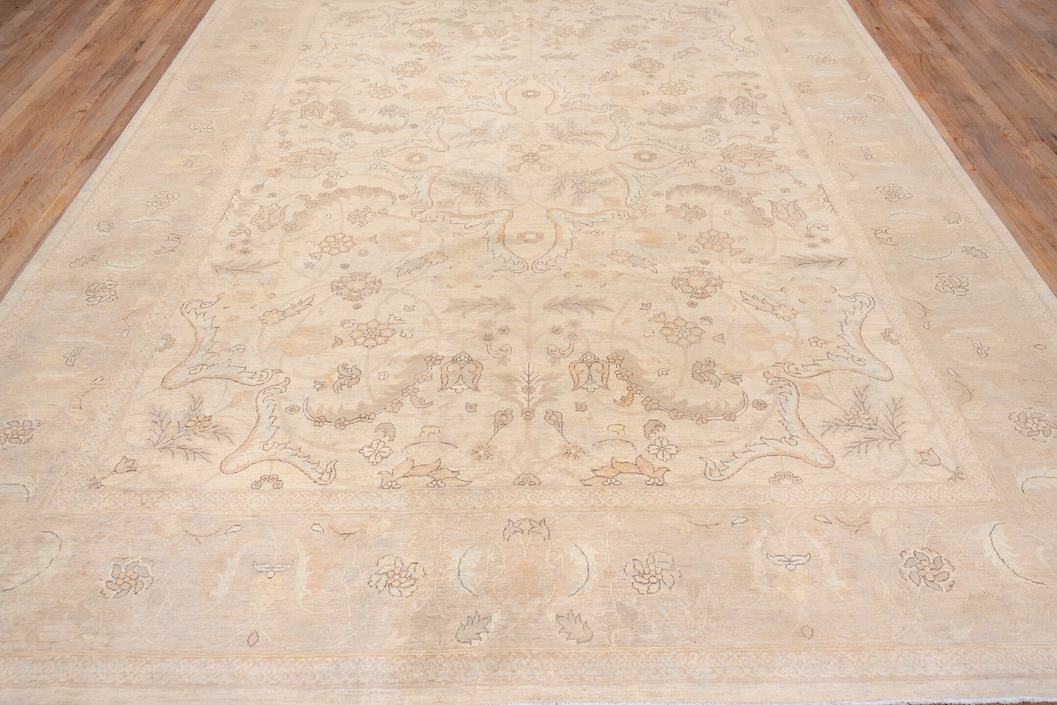 9' x 12' one-of-a-kind handmade vintage Sivas large size rug. Color palette: ivory, cream, blush, taupe, beige, sand, peach