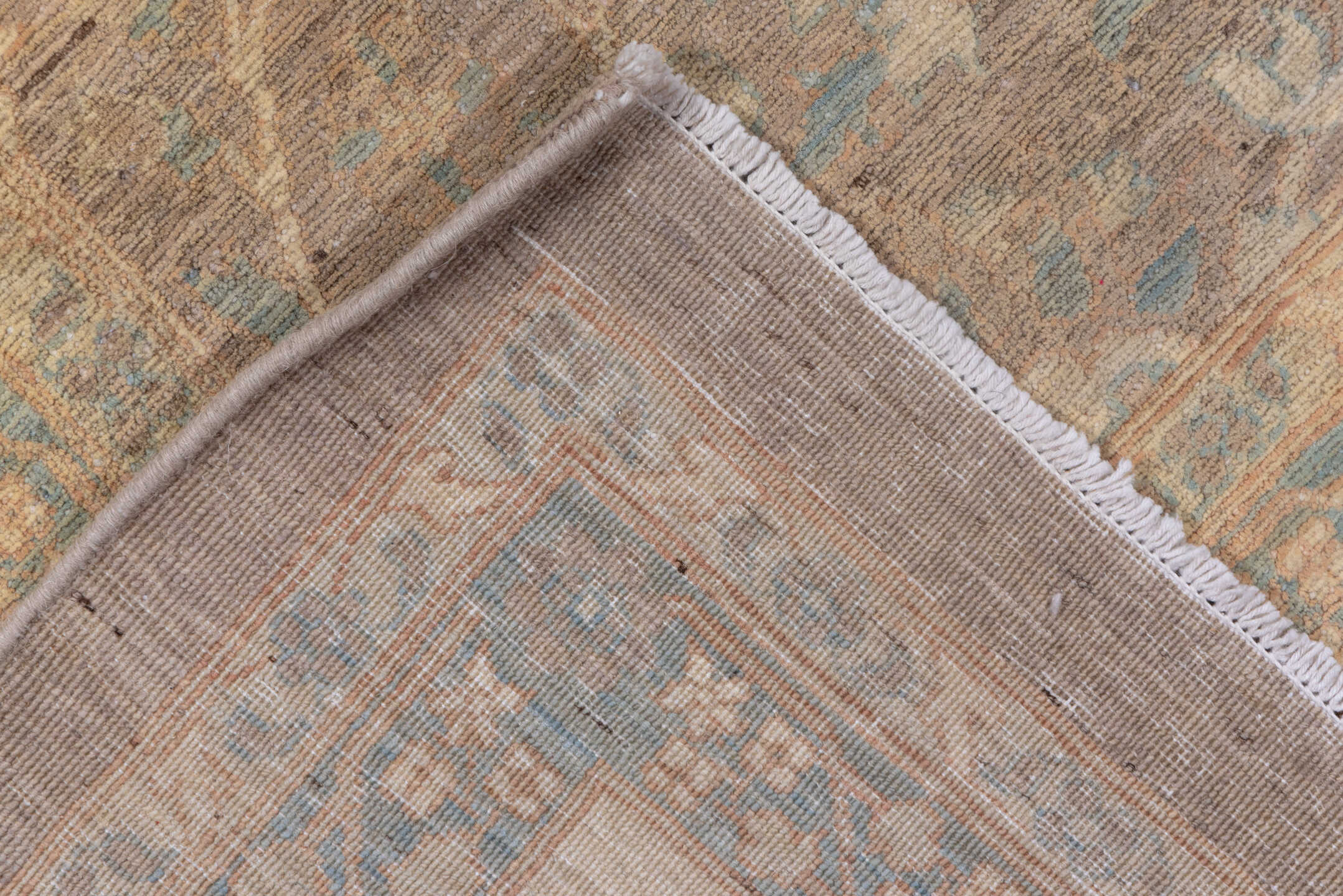 9' x 12' one-of-a-kind handmade vintage Sivas large size rug. Color palette: taupe, ivory, pale blue, beige, sand, camel