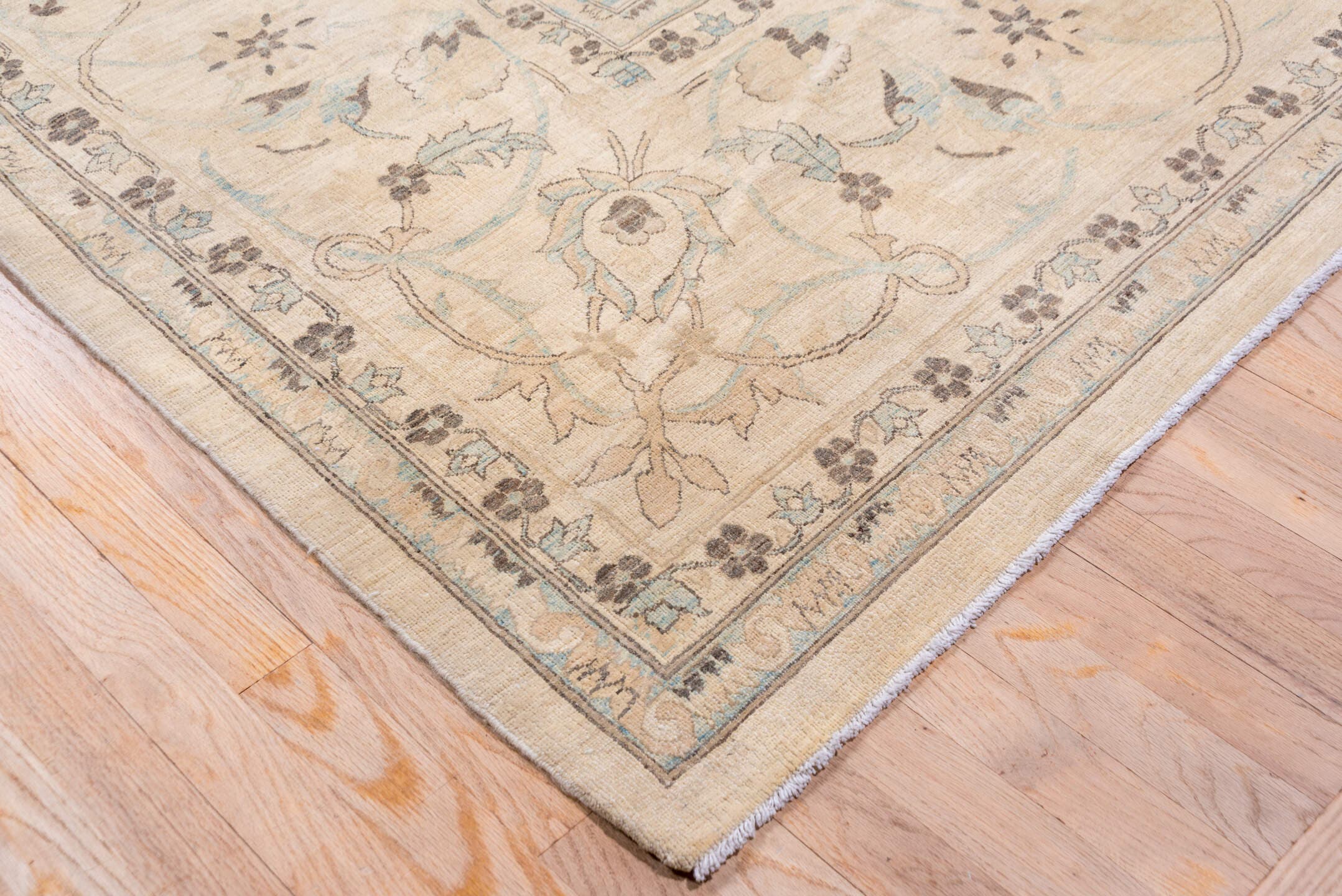 12' x 19' one-of-a-kind handmade vintage Sivas oversize rug. Color palette: beige, ivory, taupe, pale blue, slate, camel