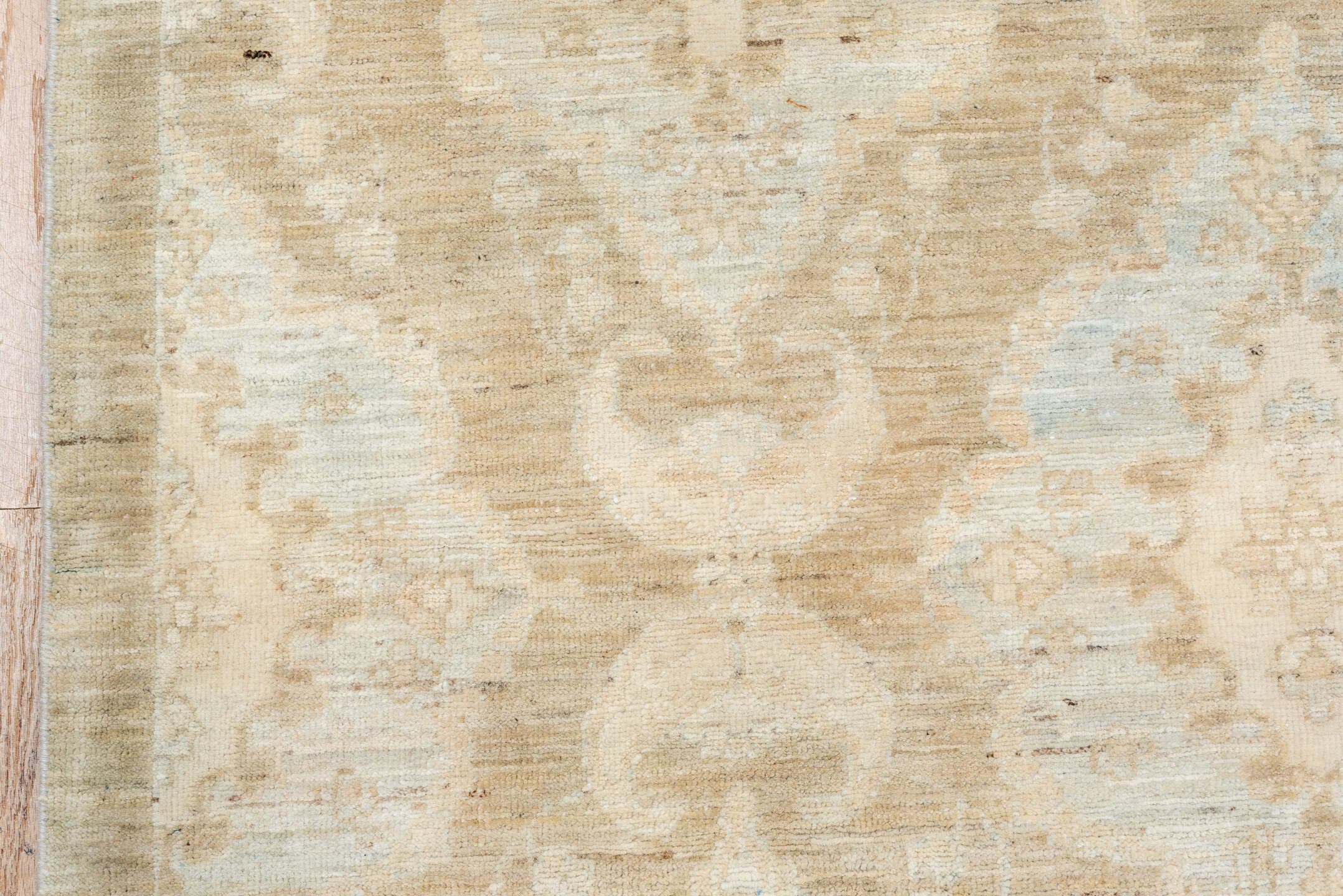 8' x 9' one-of-a-kind handmade vintage Sivas rug. Color palette: beige, ivory, cream, pale blue, taupe, light blue, gray