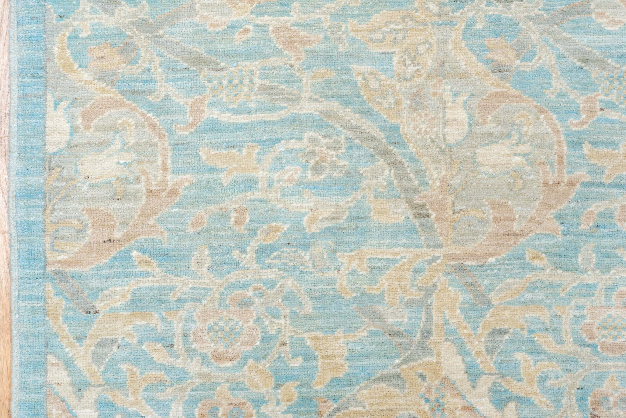 10' x 13' one-of-a-kind handmade vintage Afghan large size rug. Color palette: sky blue, ivory, cream, blush, taupe