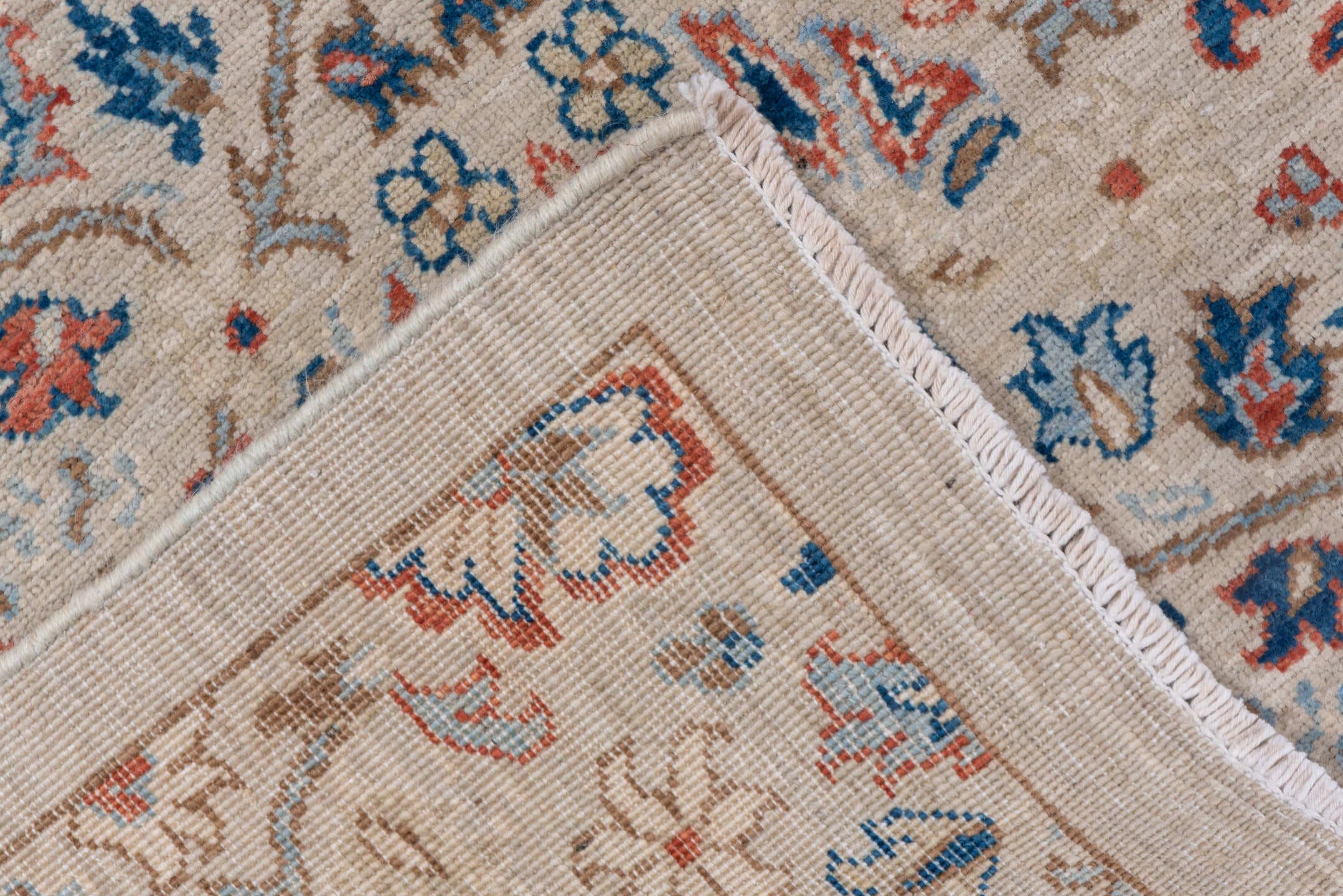 8' x 10' one-of-a-kind handmade vintage Afghan large size rug. Color palette: ivory, sky_blue, taupe, rust, slate, rose