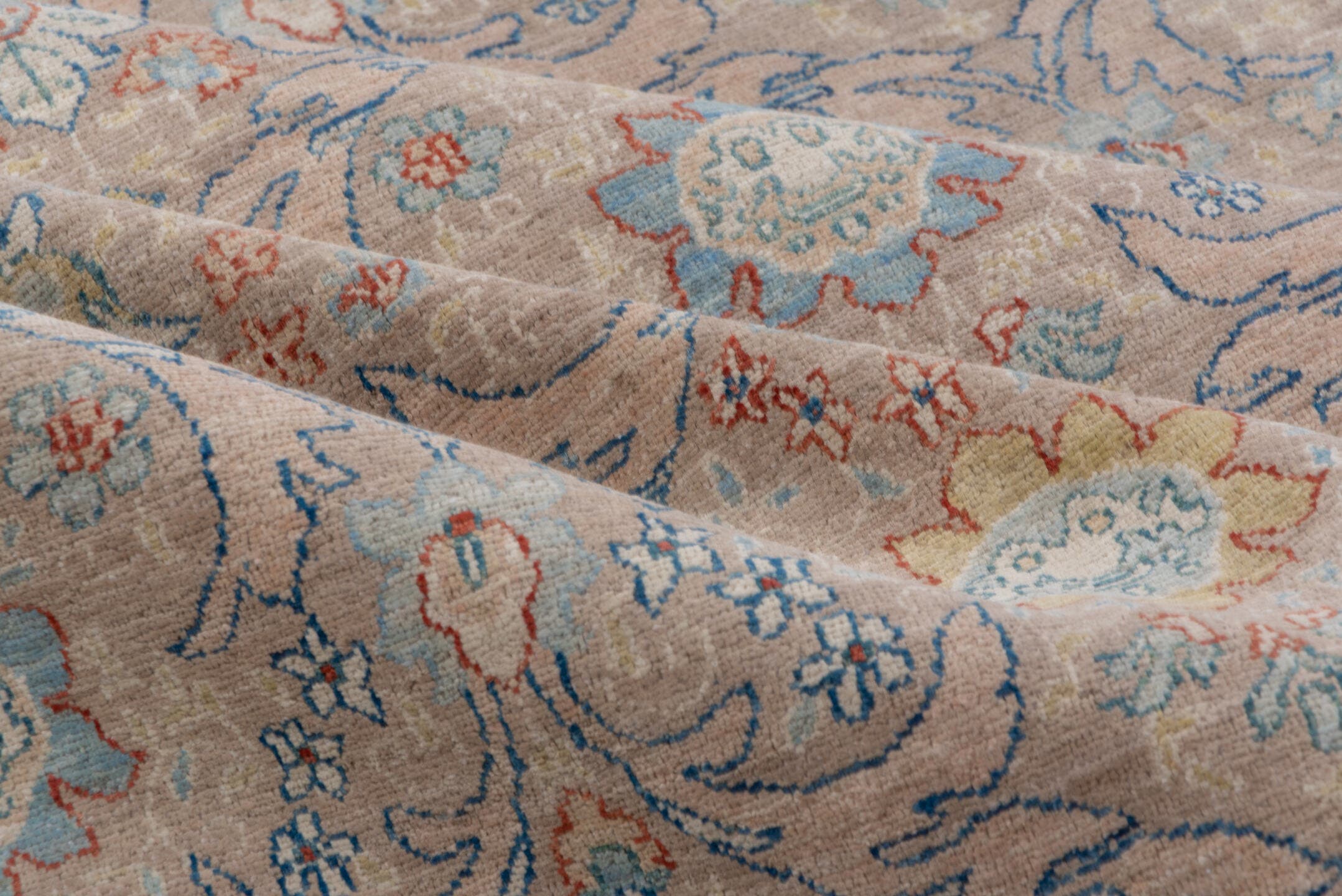 6' x 8' one-of-a-kind handmade vintage Afghan medium size rug. Color palette: taupe, ivory, slate, camel, powder_blue, rust