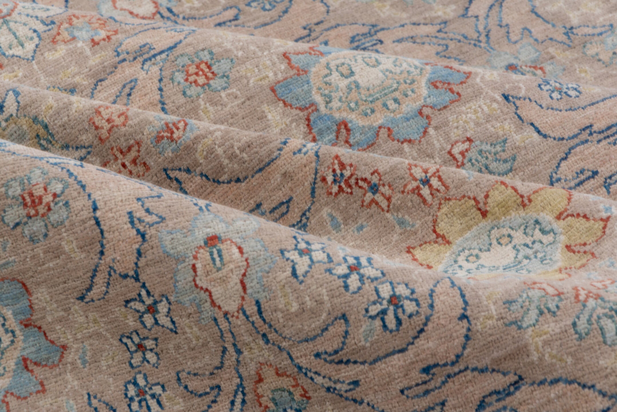 6' x 8' one-of-a-kind handmade vintage Afghan medium size rug. Color palette: taupe, ivory, slate, camel, powder_blue, rust
