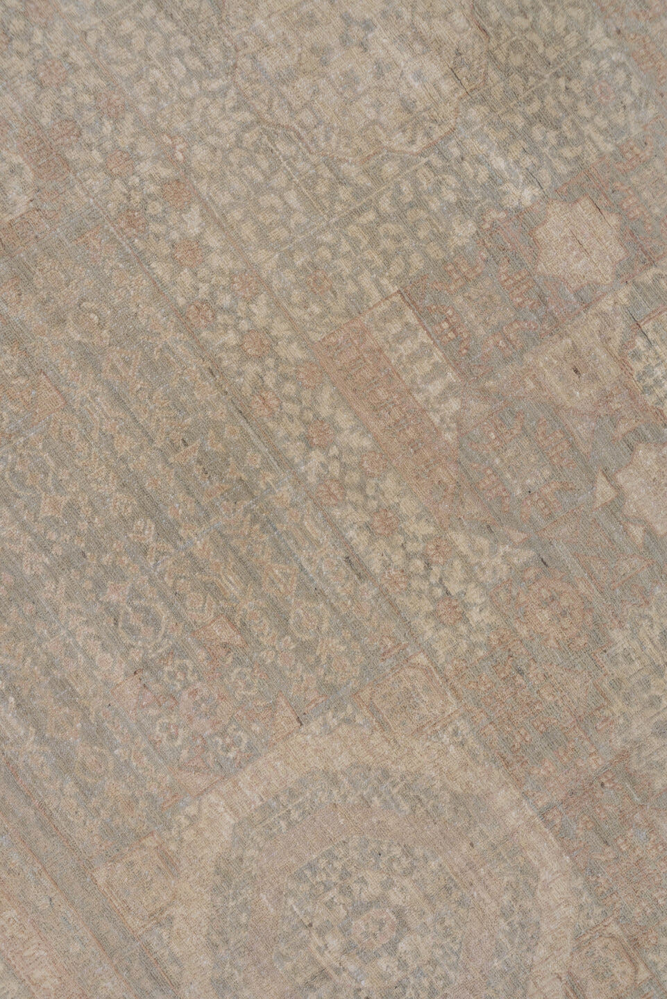 8' x 10' one-of-a-kind handmade vintage Afghan large size rug. Color palette: taupe, dusty blue, ivory, blush, beige, sage