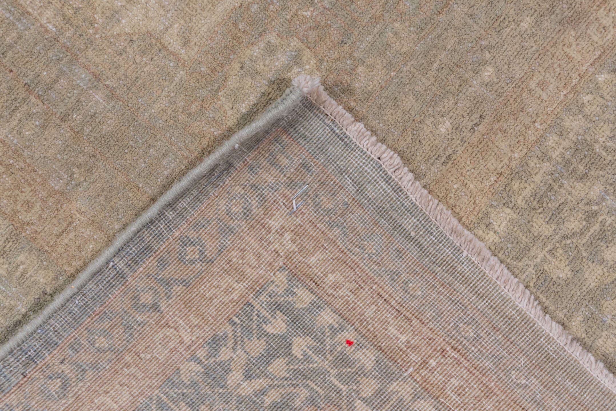 8' x 10' one-of-a-kind handmade vintage Afghan large size rug. Color palette: taupe, dusty blue, ivory, blush, beige, sage