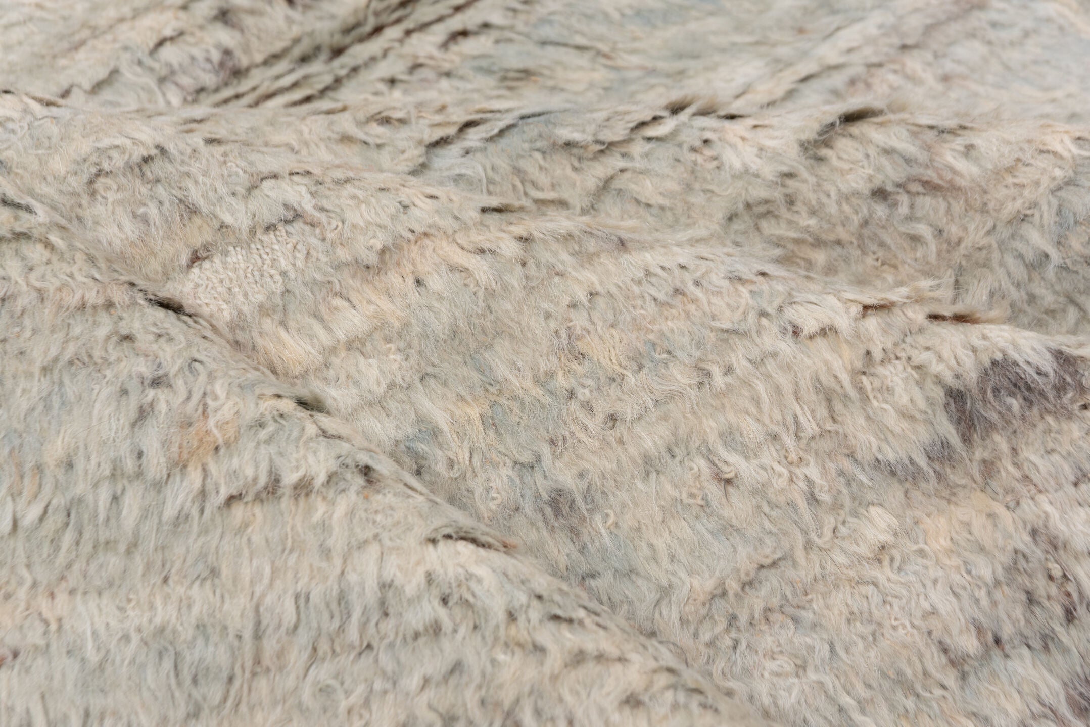 9' x 11' one-of-a-kind handmade vintage Tulu large size rug. Color palette: brown, gray, light gray, off-white, orange, pink