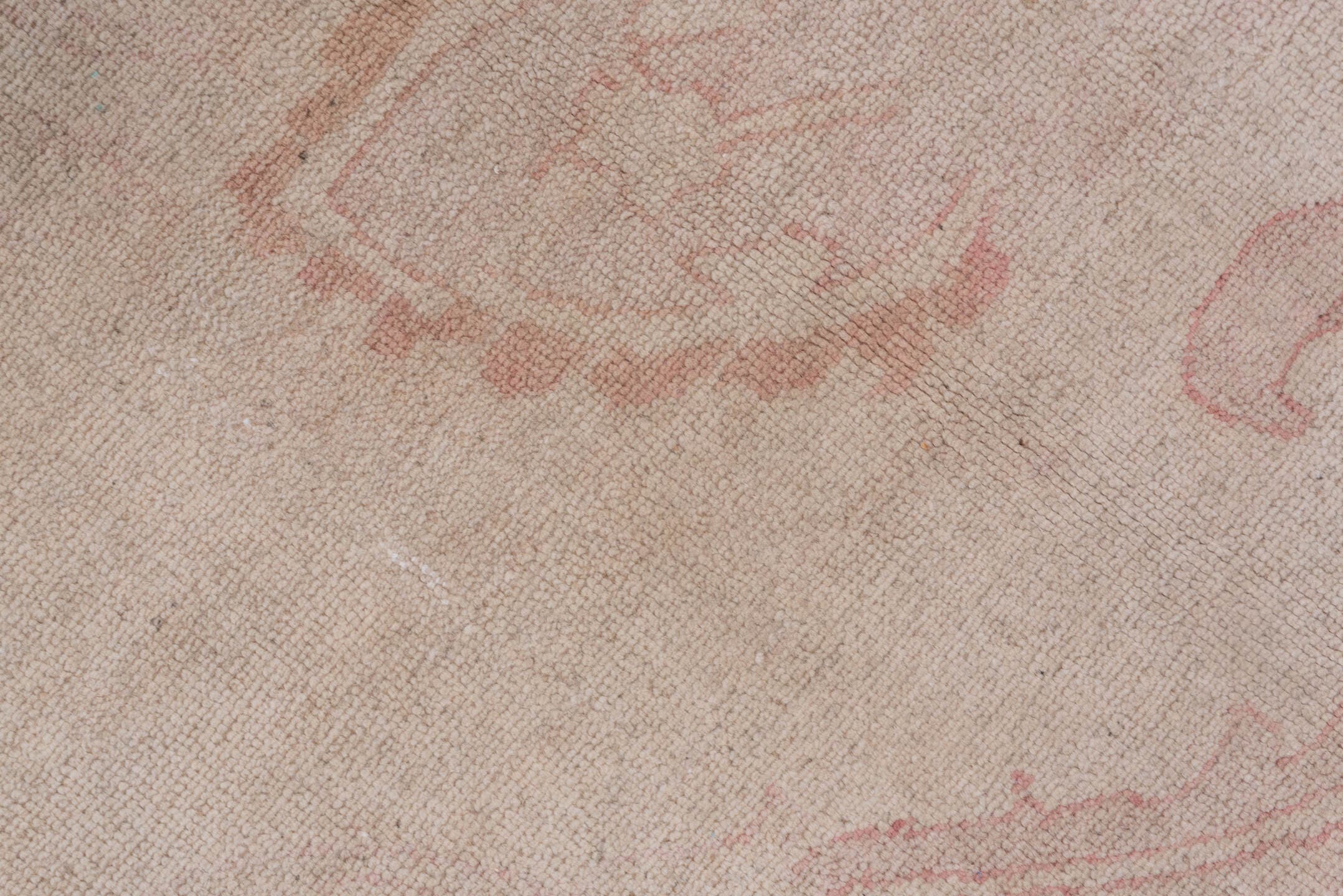 8' x 11' one-of-a-kind handmade vintage Afghan large size rug. Color palette: ivory, blush, cream, taupe, pale rose, pink