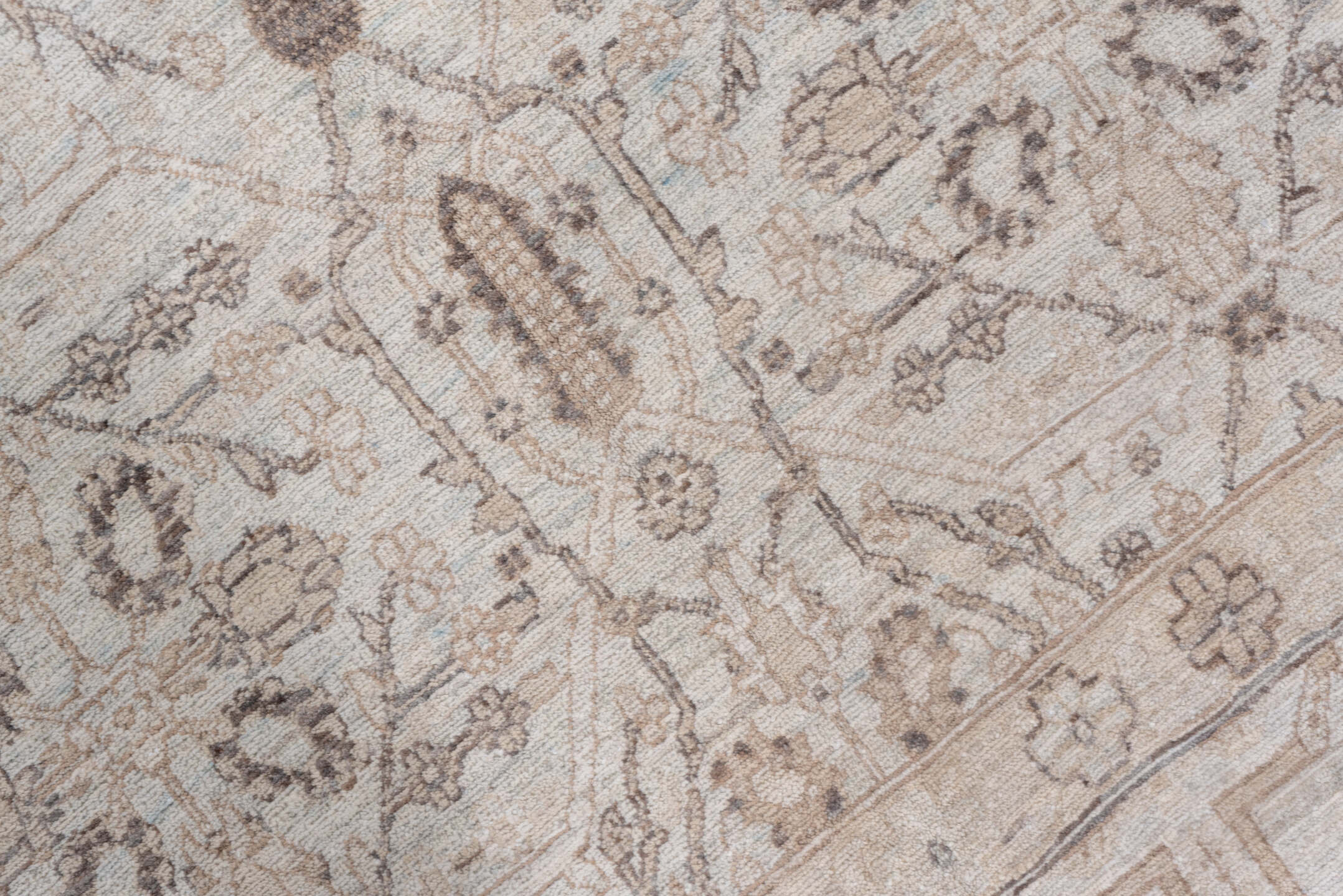 5' x 9' one-of-a-kind handmade vintage Afghan medium size rug. Color palette: ivory, taupe, beige, sand, camel, light brown