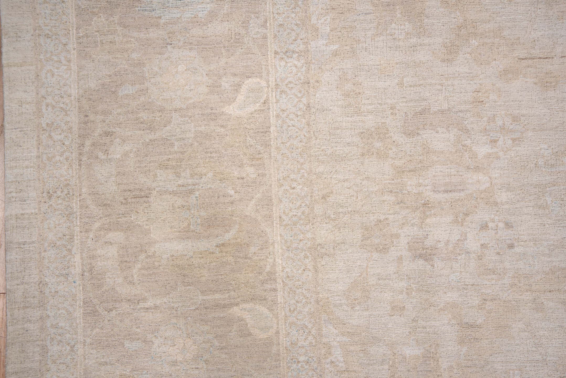 8' x 11' one-of-a-kind handmade vintage Afghan large size rug. Color palette: ivory, beige, cream, taupe, sand, gray