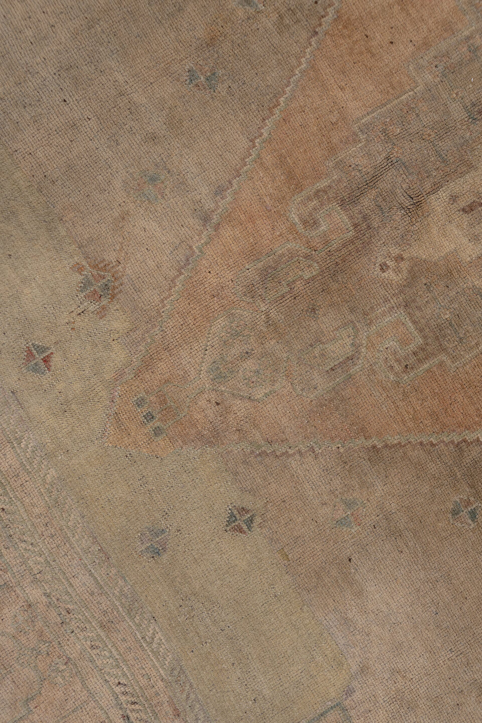 6' x 10' one-of-a-kind handmade vintage Oushak large size rug. Color palette: taupe, beige, blush, sage, ivory, dusty rose