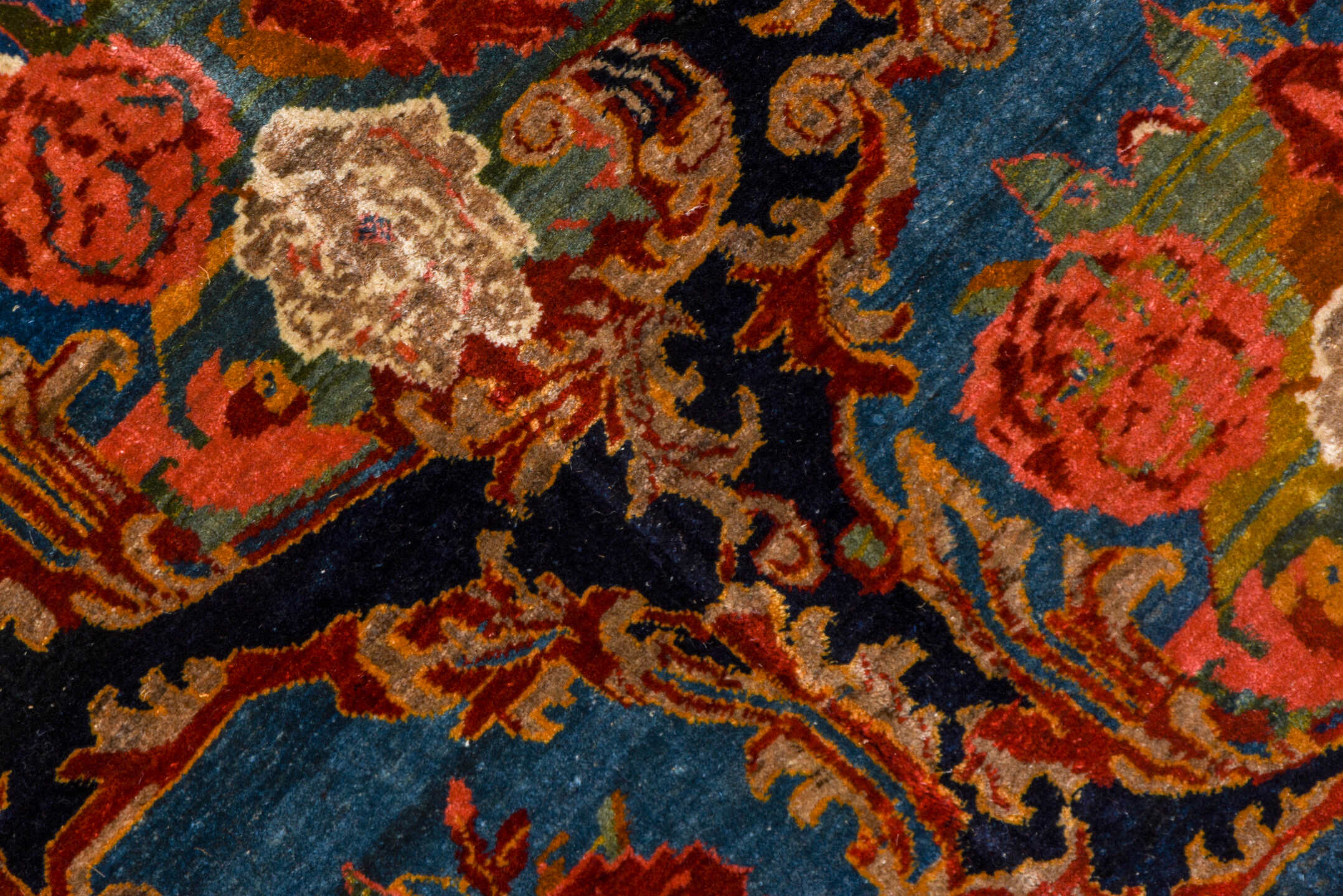 13' x 21' one-of-a-kind handmade vintage Bidjar oversize rug. Color palette: blue, brown, fiord, gray, maroon, off-white