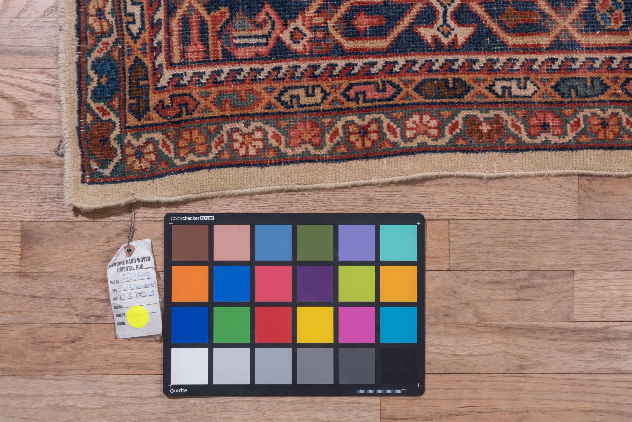 10' x 13' one-of-a-kind handmade antique Sultanabad large size rug. Color palette: ivory, navy, rust, soft blue, camel