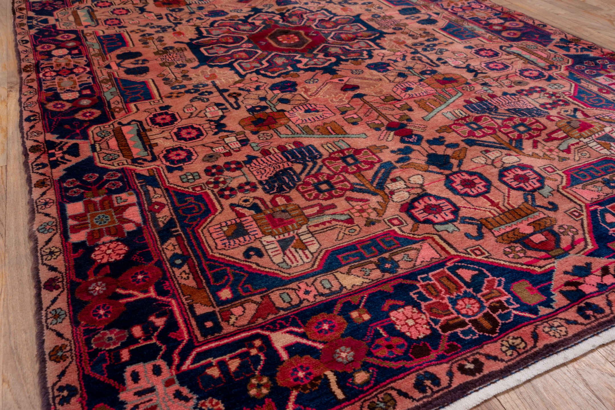 5' x 8' one-of-a-kind handmade vintage Hamadan medium size rug. Color palette: ivory, sky blue, brown, rose, taupe, charcoal