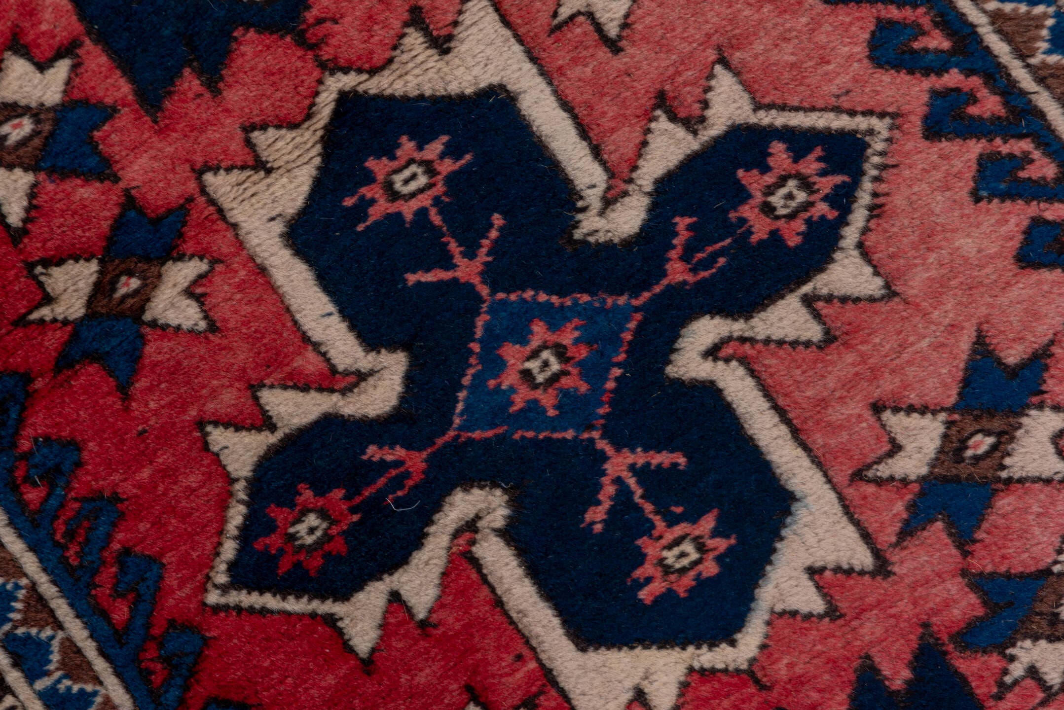 2' x 9' one-of-a-kind handmade vintage Oushak runner rug. Color palette: rose, navy, ivory, rust, brown, slate, pink, red