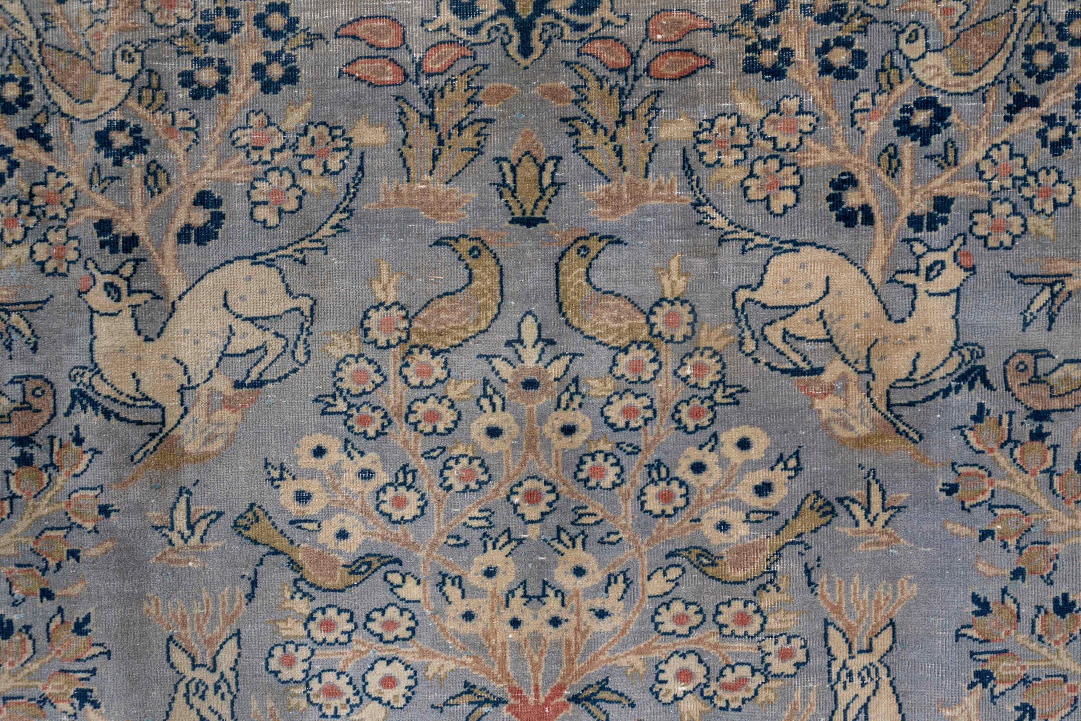 7' x 10' one-of-a-kind handmade vintage Tabriz large size rug. Color palette: light blue, navy, ivory, beige, taupe, gold