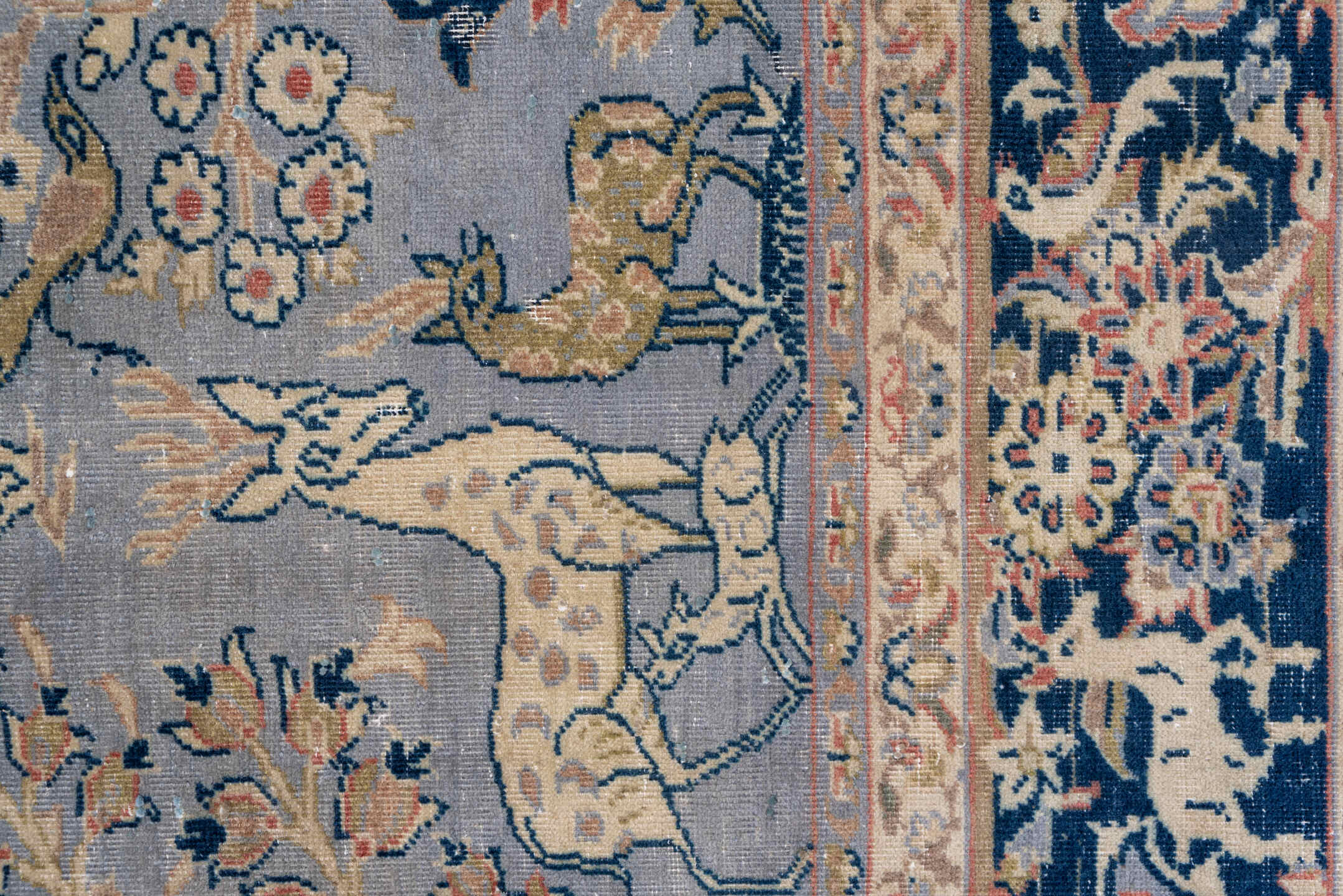 7' x 10' one-of-a-kind handmade vintage Tabriz large size rug. Color palette: light blue, navy, ivory, beige, taupe, gold