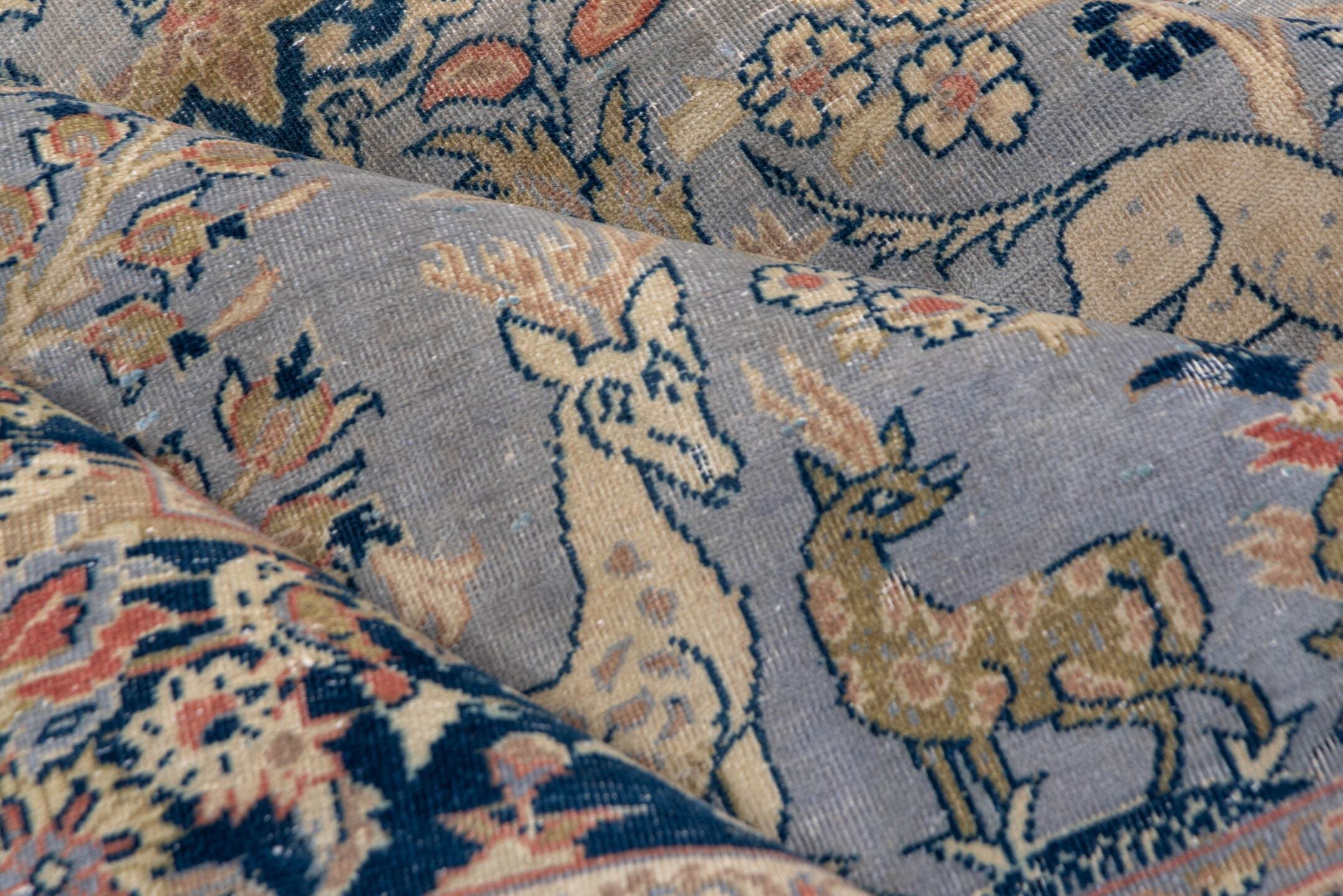 7' x 10' one-of-a-kind handmade vintage Tabriz large size rug. Color palette: light blue, navy, ivory, beige, taupe, gold