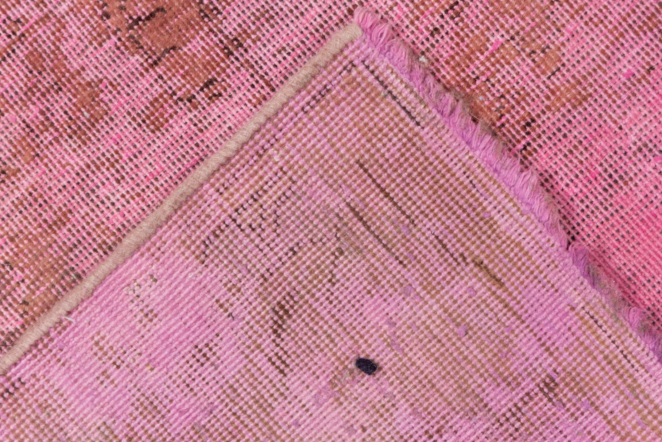 9' x 12' one-of-a-kind handmade vintage Overdyed large size rug. Color palette: pink, red, brown, pale violet red