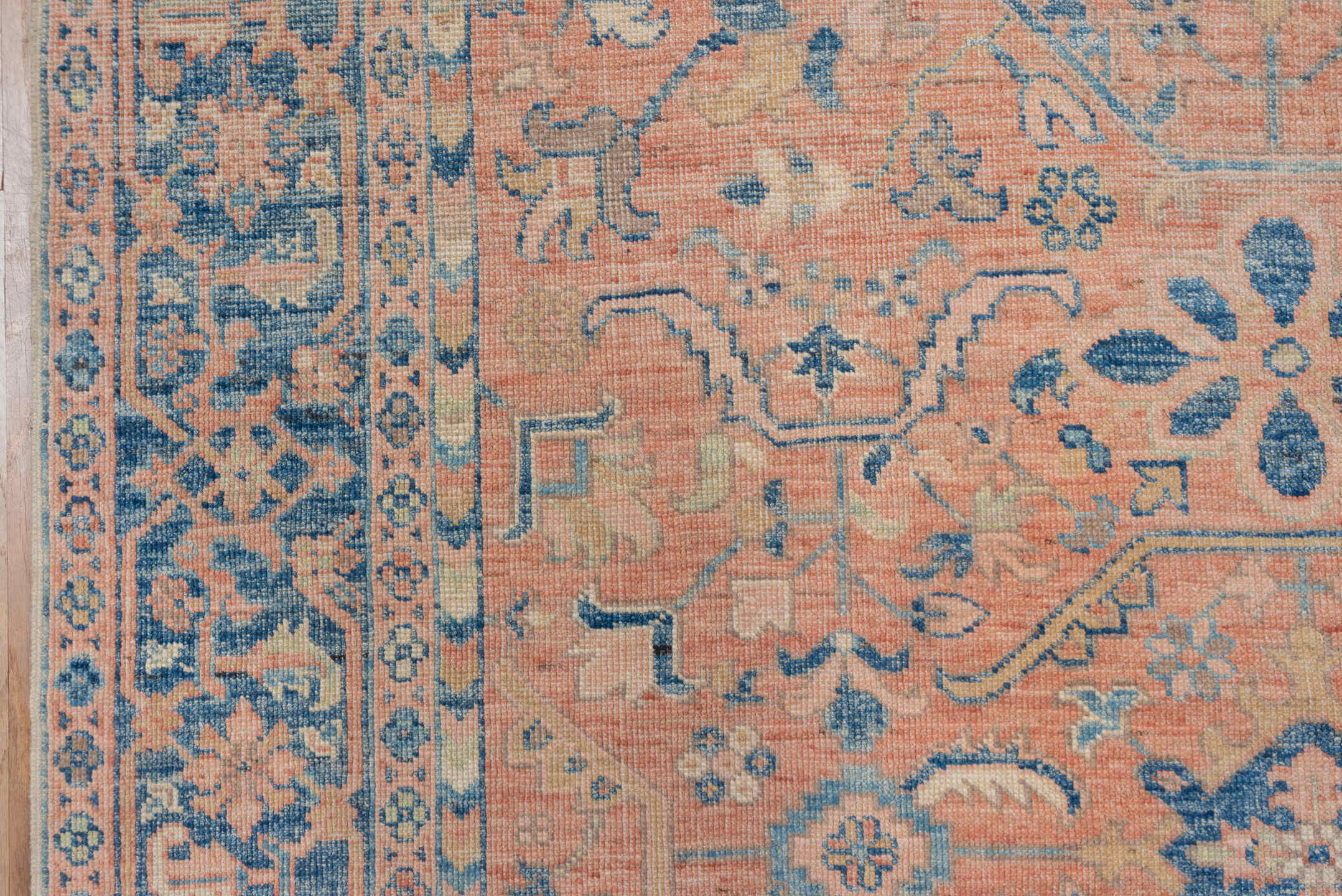 6' x 10' one-of-a-kind handmade vintage Afghan large size rug. Color palette: peach, blue, ivory, taupe, slate, terracotta