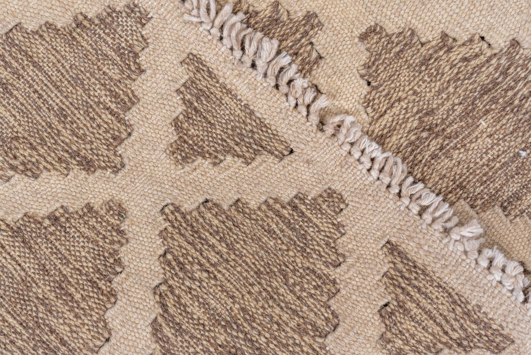 3' x 5' one-of-a-kind handmade vintage Kilim small size rug. Color palette: brown, gray, light gray, off-white, orange, pink