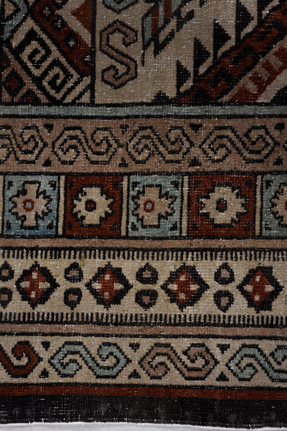 6' x 8' one-of-a-kind handmade antique Khotan medium size rug. Color palette: ivory, rust, brown, pale_blue, charcoal, taupe