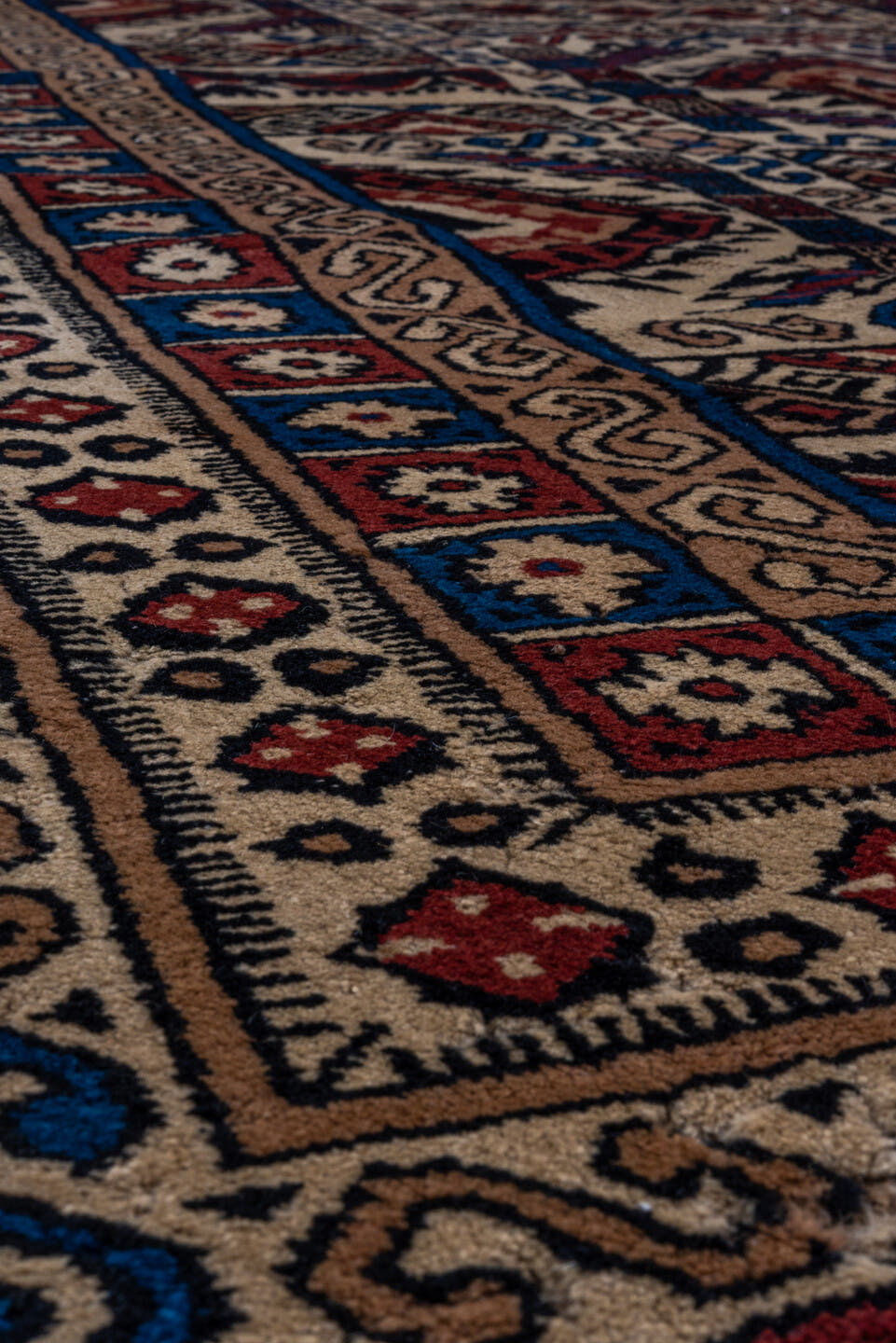 6' x 8' one-of-a-kind handmade antique Khotan medium size rug. Color palette: ivory, rust, brown, pale_blue, charcoal, taupe