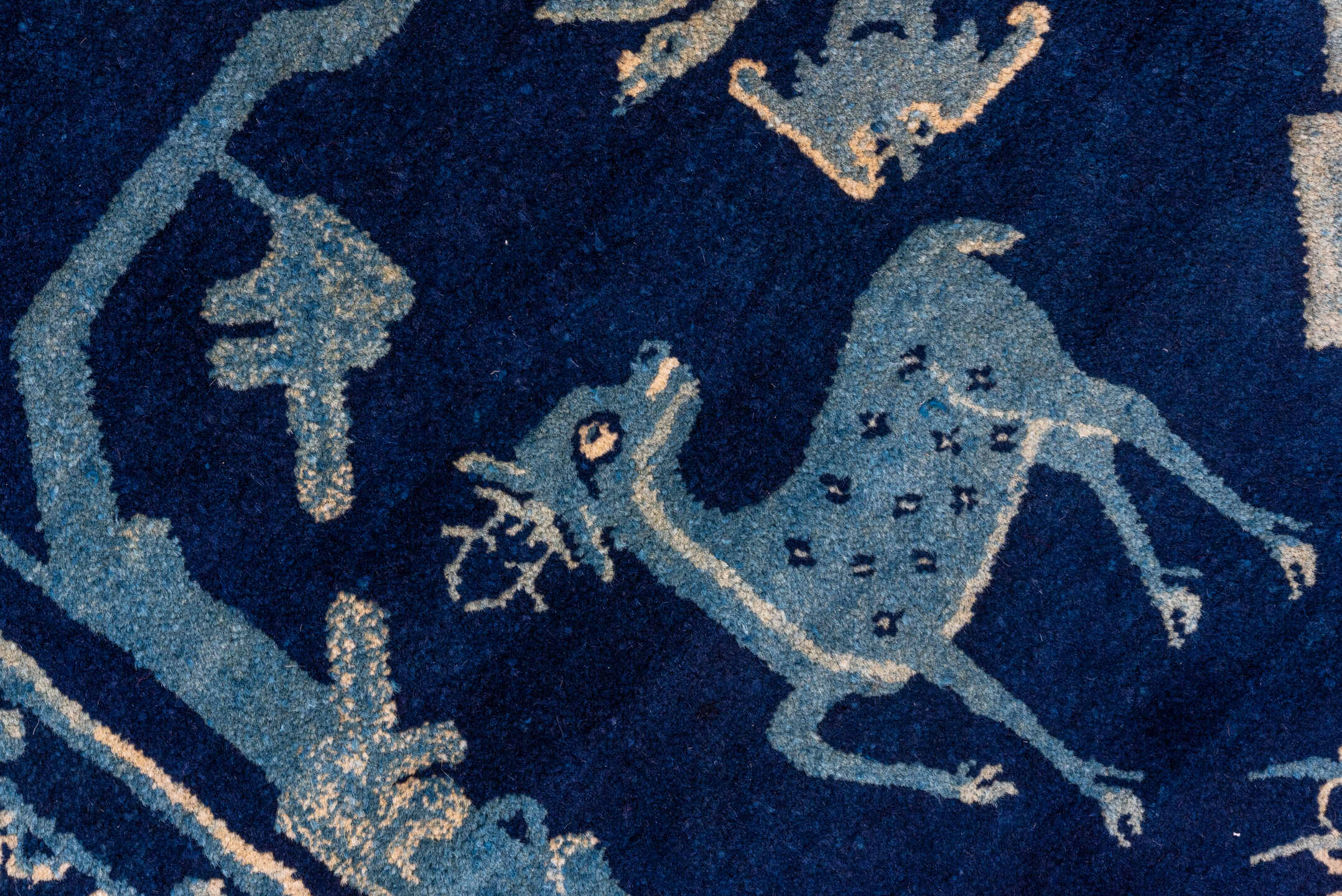 3' x 5' one-of-a-kind handmade vintage Chinese small size rug. Color palette: arapawa, blue, gray