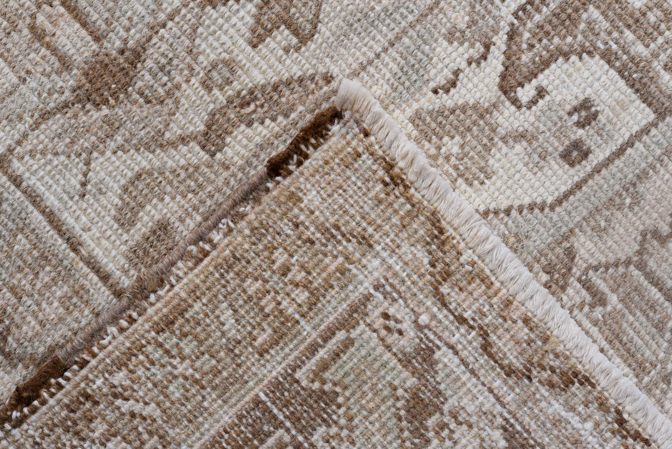 10' x 13' one-of-a-kind handmade antique Heriz large size rug. Color palette: ivory, taupe, beige, camel, sand, light brown