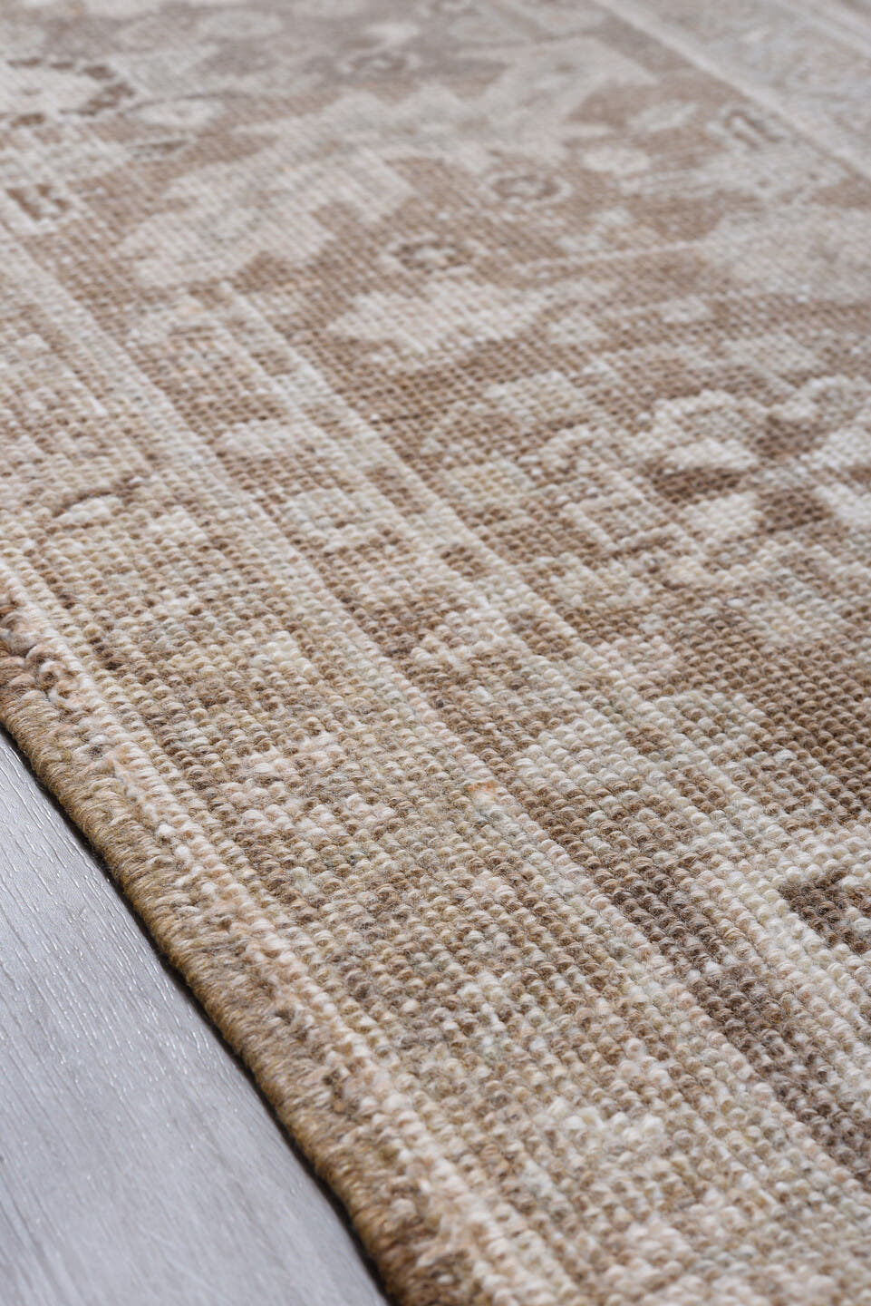 10' x 13' one-of-a-kind handmade antique Heriz large size rug. Color palette: ivory, taupe, beige, camel, sand, light brown