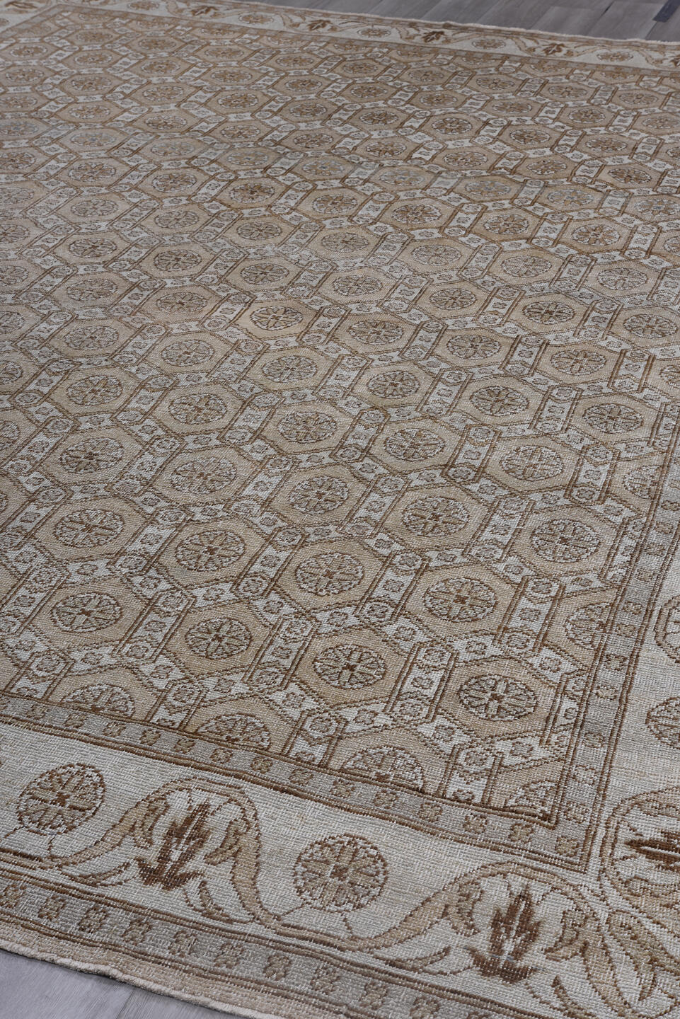 10' x 13' one-of-a-kind handmade vintage Oushak large size rug. Color palette: black, brown, dark gray, dim gray, gray