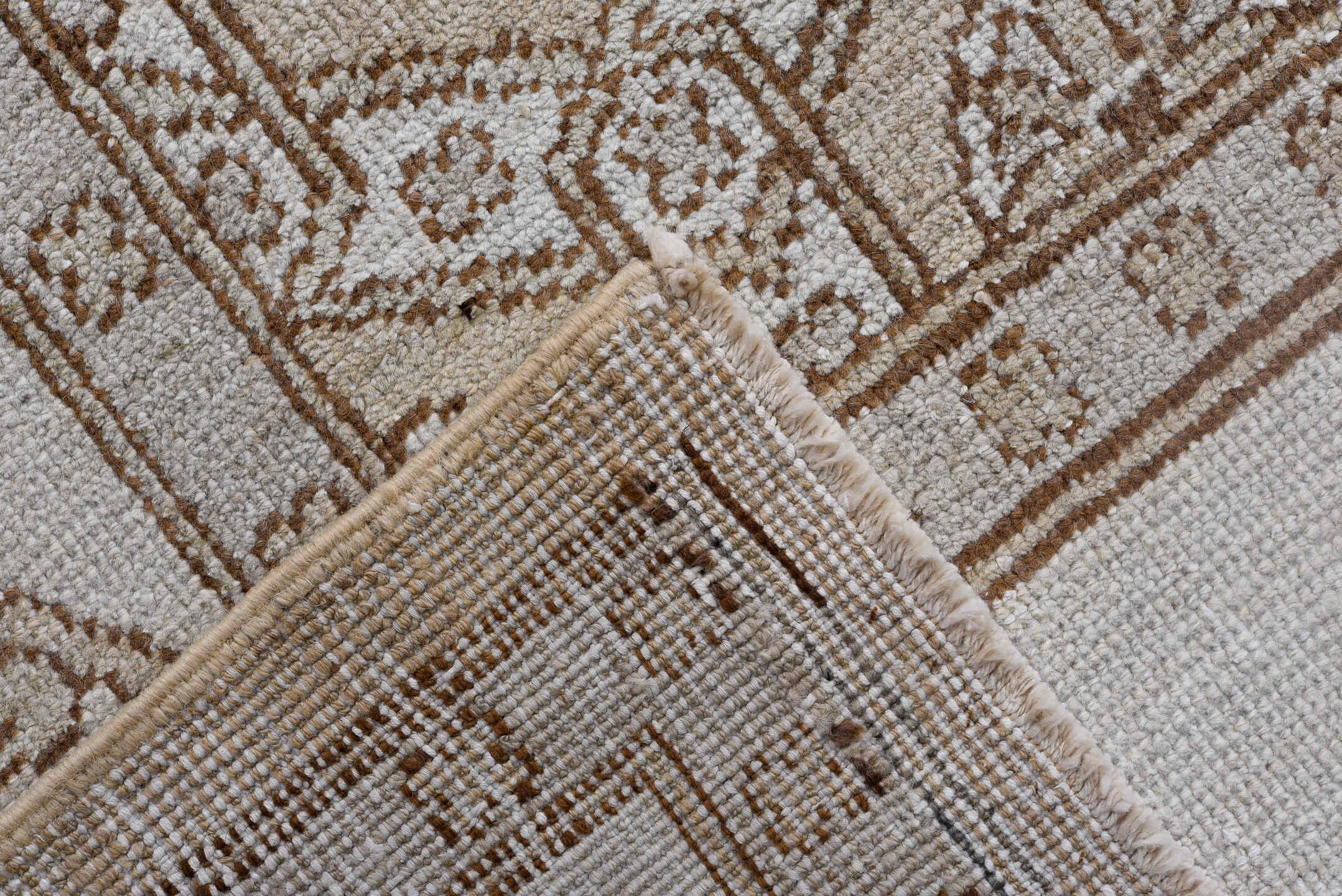 10' x 13' one-of-a-kind handmade vintage Oushak large size rug. Color palette: black, brown, dark gray, dim gray, gray