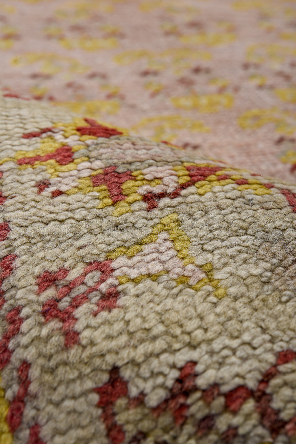 3' x 11' one-of-a-kind handmade antique Oushak runner rug. Color palette: ivory, blush, gold, rose, rust, taupe, pink, red
