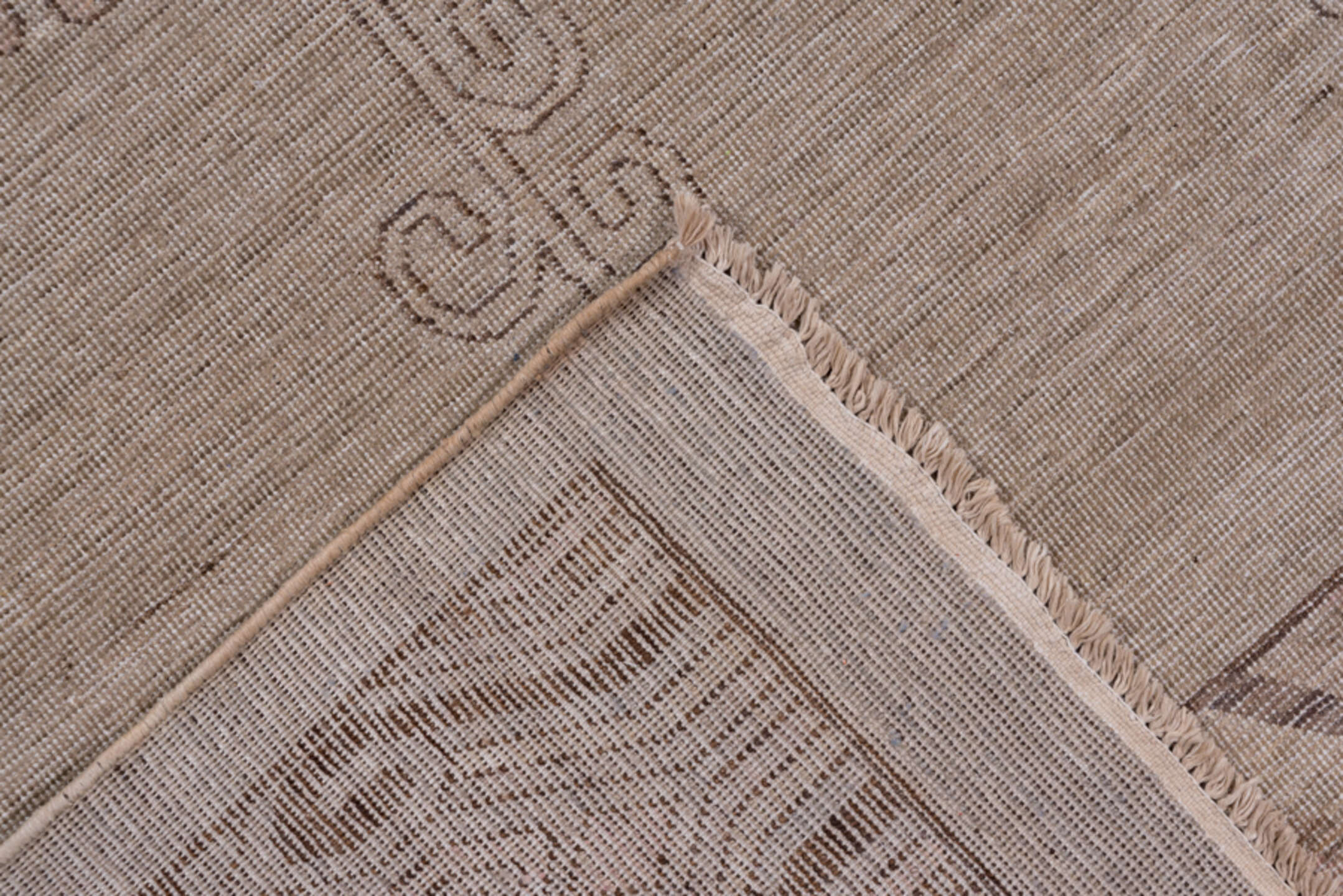 12' x 18' one-of-a-kind handmade vintage Khotan oversize rug. Color palette: taupe, beige, dusty rose, mauve, ivory, brown