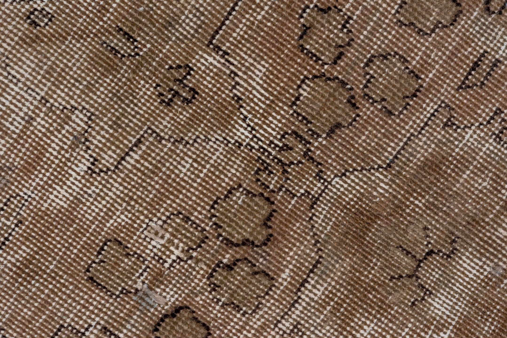 6' x 9' one-of-a-kind handmade vintage Distressed medium size rug. Color palette: brown, gray, light gray, off-white, pink