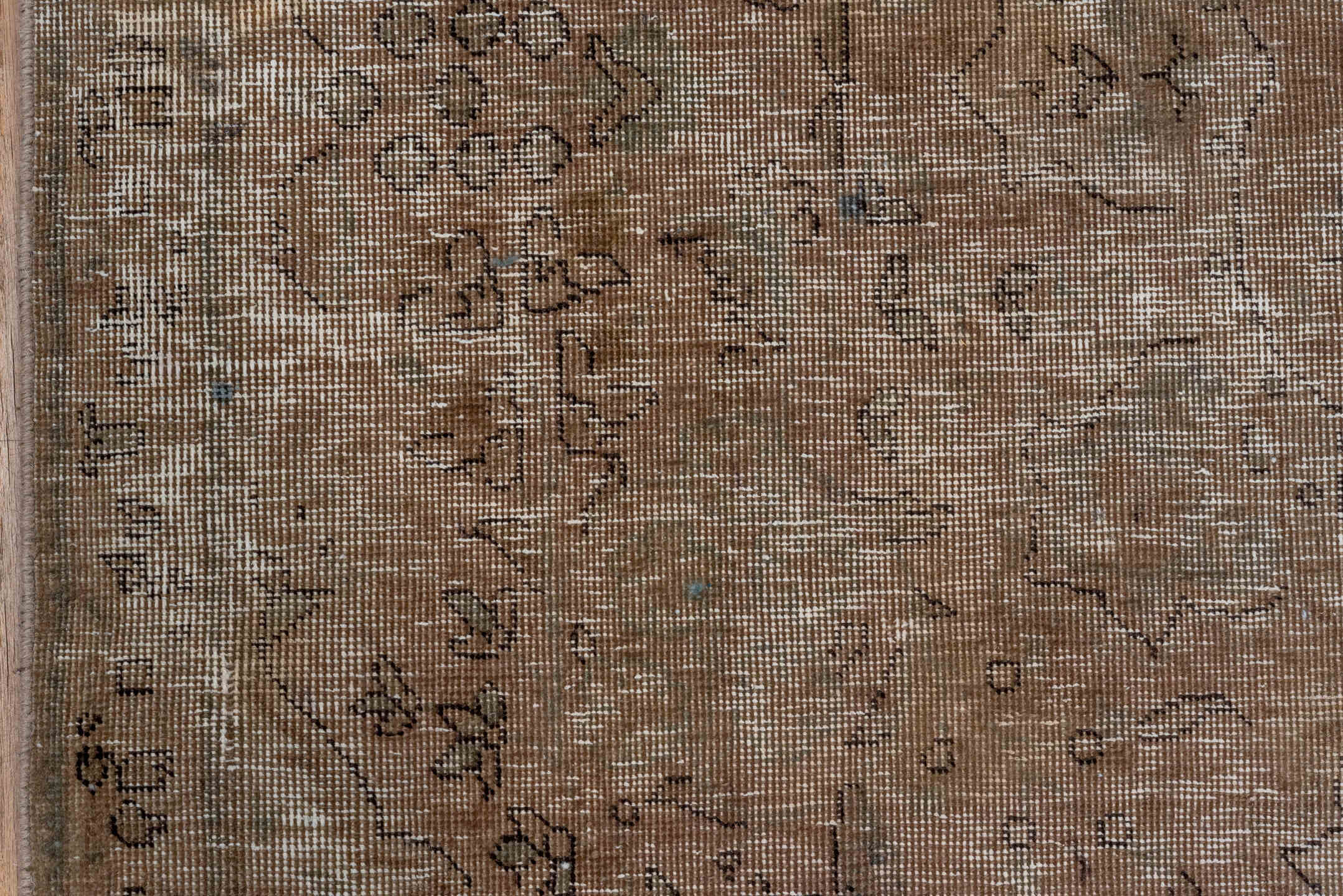 6' x 9' one-of-a-kind handmade vintage Distressed medium size rug. Color palette: brown, gray, light gray, off-white, pink