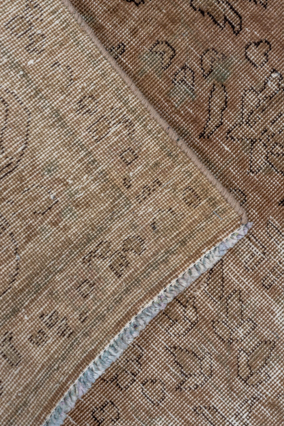 6' x 9' one-of-a-kind handmade vintage Distressed medium size rug. Color palette: taupe, brown, beige, camel, charcoal, gray