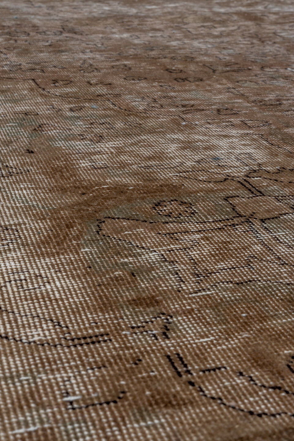 6' x 9' one-of-a-kind handmade vintage Distressed medium size rug. Color palette: taupe, brown, beige, camel, charcoal, gray