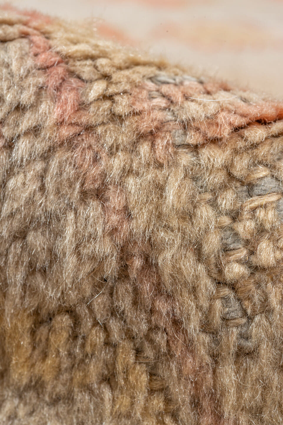 11' x 14' one-of-a-kind handmade vintage Oushak oversize rug. Color palette: beige, taupe, peach, coral, ivory, gold, sand