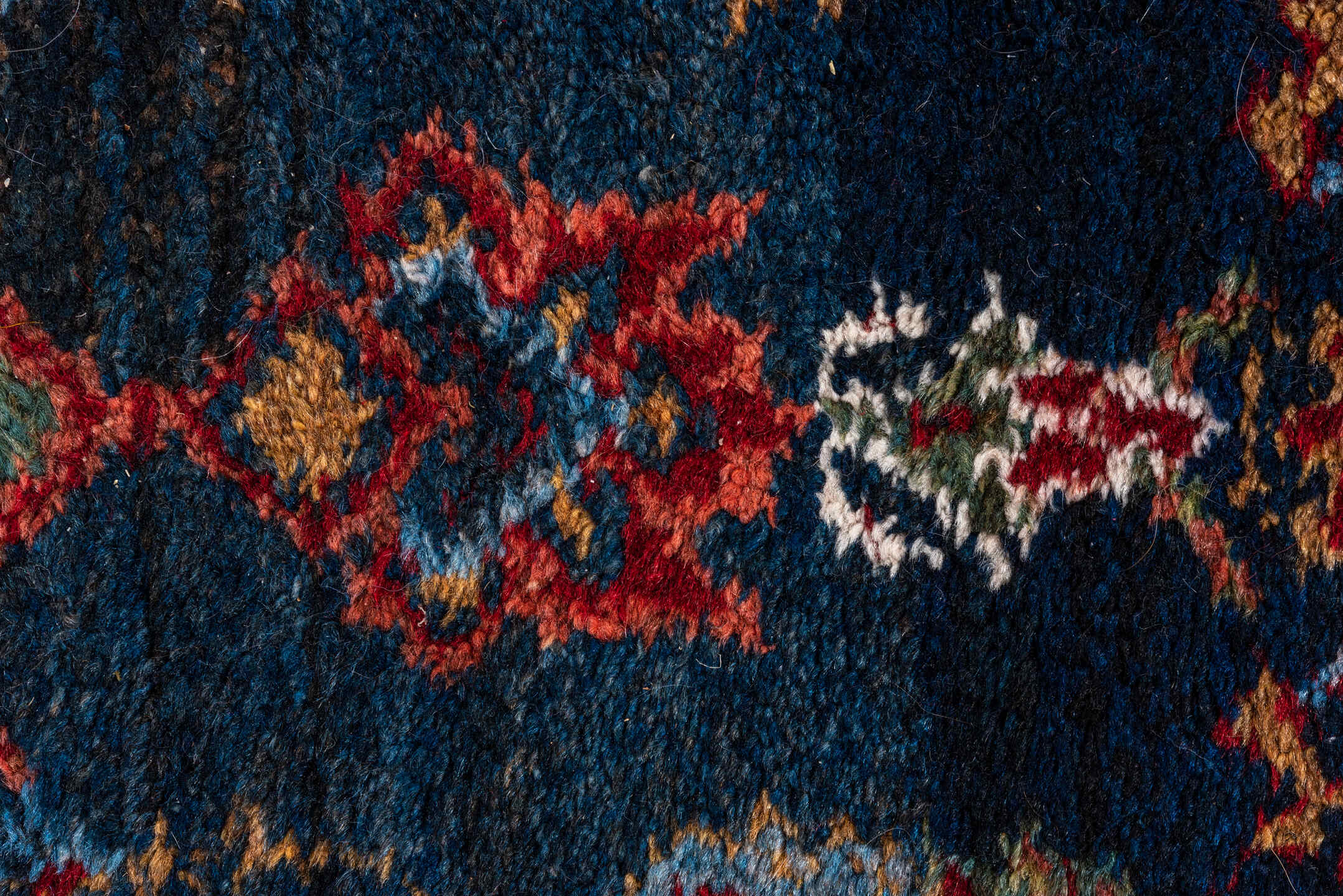 4' x 15' one-of-a-kind handmade vintage Hamadan runner rug. Color palette: navy, rust, indigo, crimson, turquoise, ivory