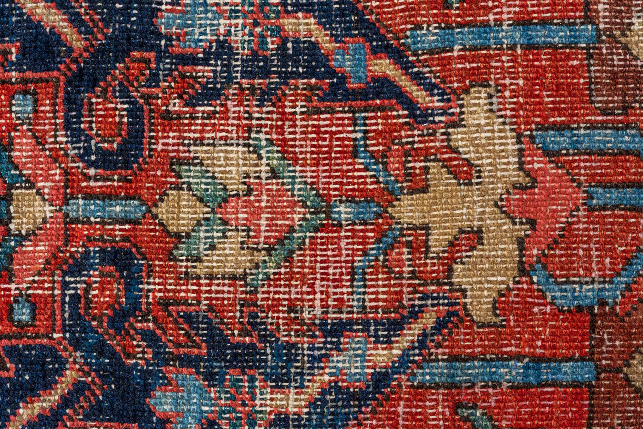 10' x 11' one-of-a-kind handmade vintage Heriz large size rug. Color palette: rust, navy, ivory, turquoise, coral, camel