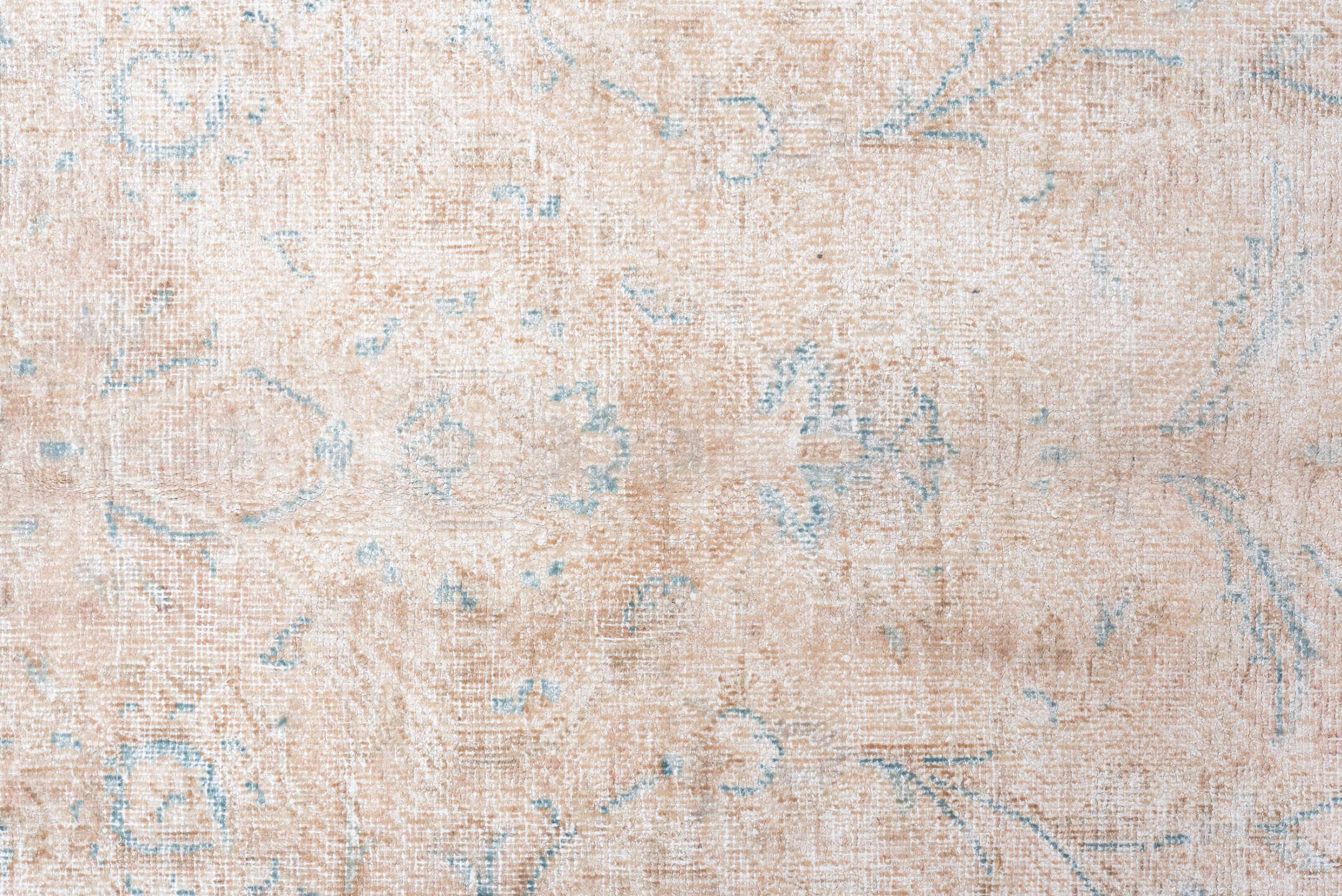 10' x 14' one-of-a-kind handmade vintage Distressed large size rug. Color palette: ivory, pale blue, cream, beige, taupe