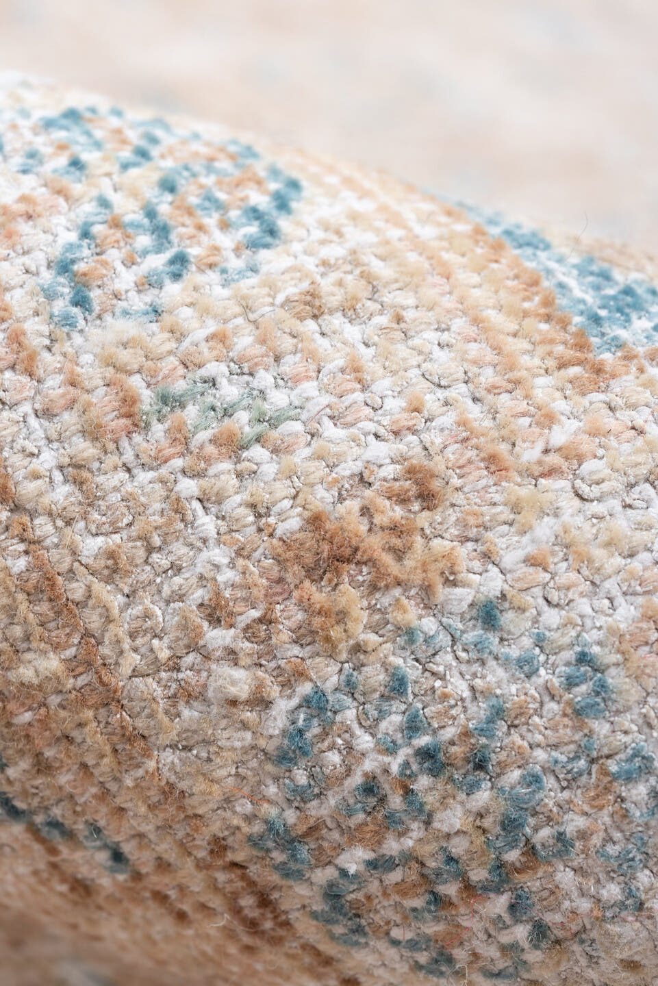 10' x 14' one-of-a-kind handmade vintage Distressed large size rug. Color palette: ivory, pale blue, cream, beige, taupe