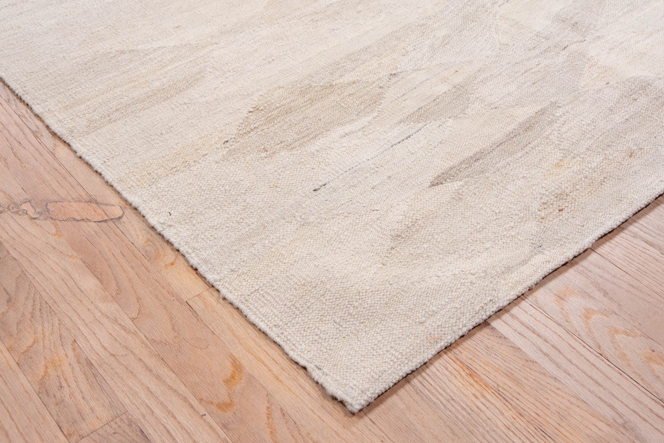 9' x 13' one-of-a-kind handmade vintage Kilim large size rug. Color palette: beige, ivory, taupe, sand, greige, gray