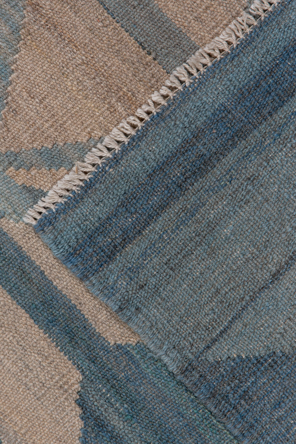 10' x 12' one-of-a-kind handmade vintage Kilim large size rug. Color palette: blue_gray, taupe, slate, dusty_rose, ivory