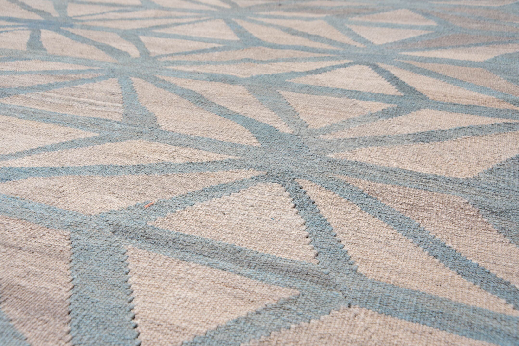 10' x 12' one-of-a-kind handmade vintage Kilim large size rug. Color palette: blue_gray, taupe, slate, dusty_rose, ivory