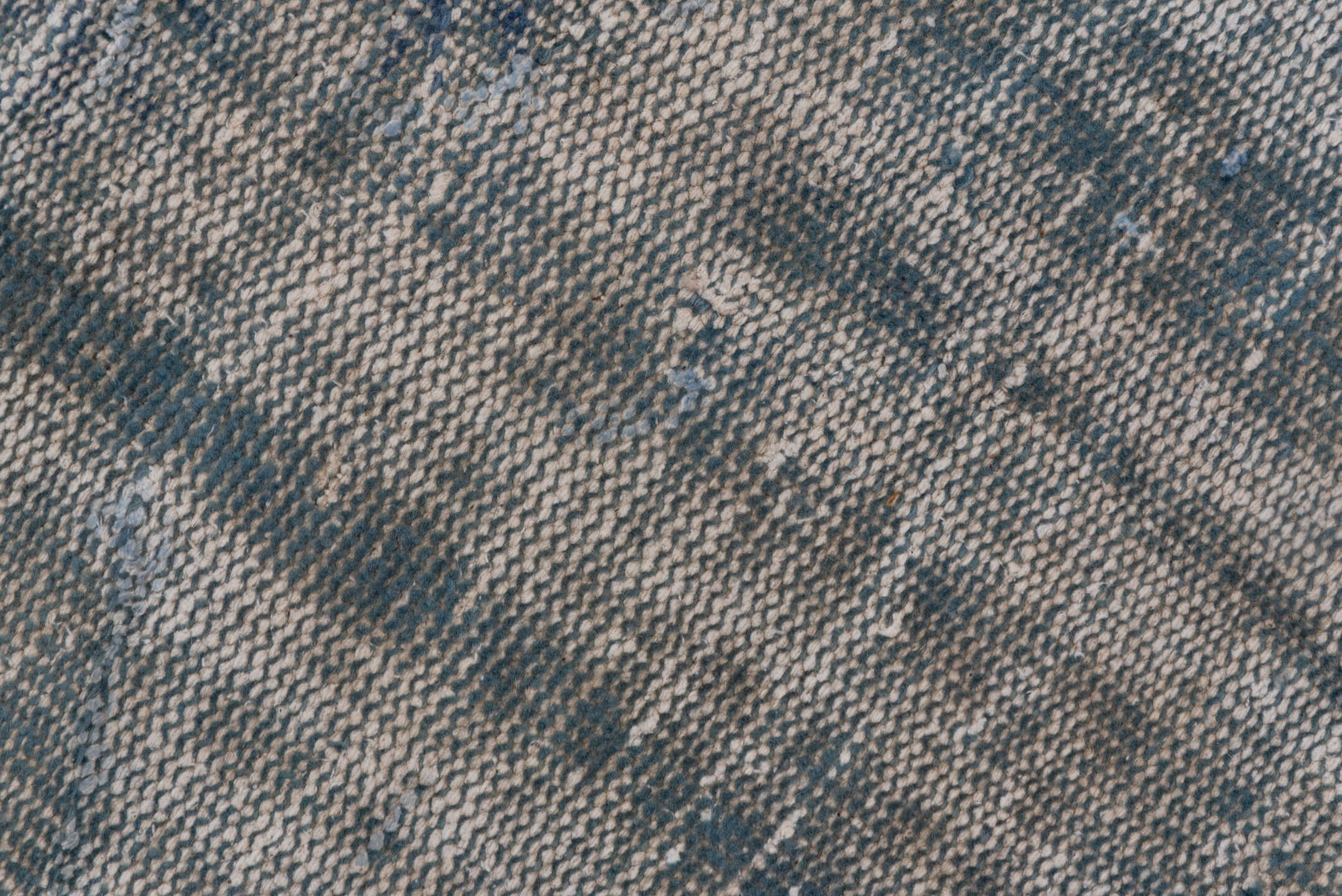 6' x 9' one-of-a-kind handmade vintage Sparta medium size rug. Color palette: blue, gray, light gray, off-white, silver