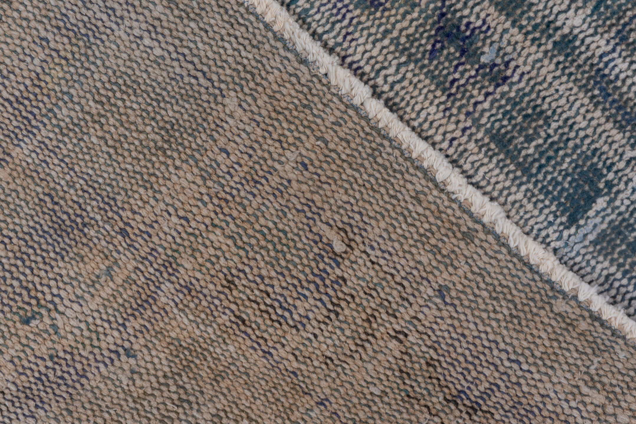 6' x 9' one-of-a-kind handmade vintage Sparta medium size rug. Color palette: blue, gray, light gray, off-white, silver